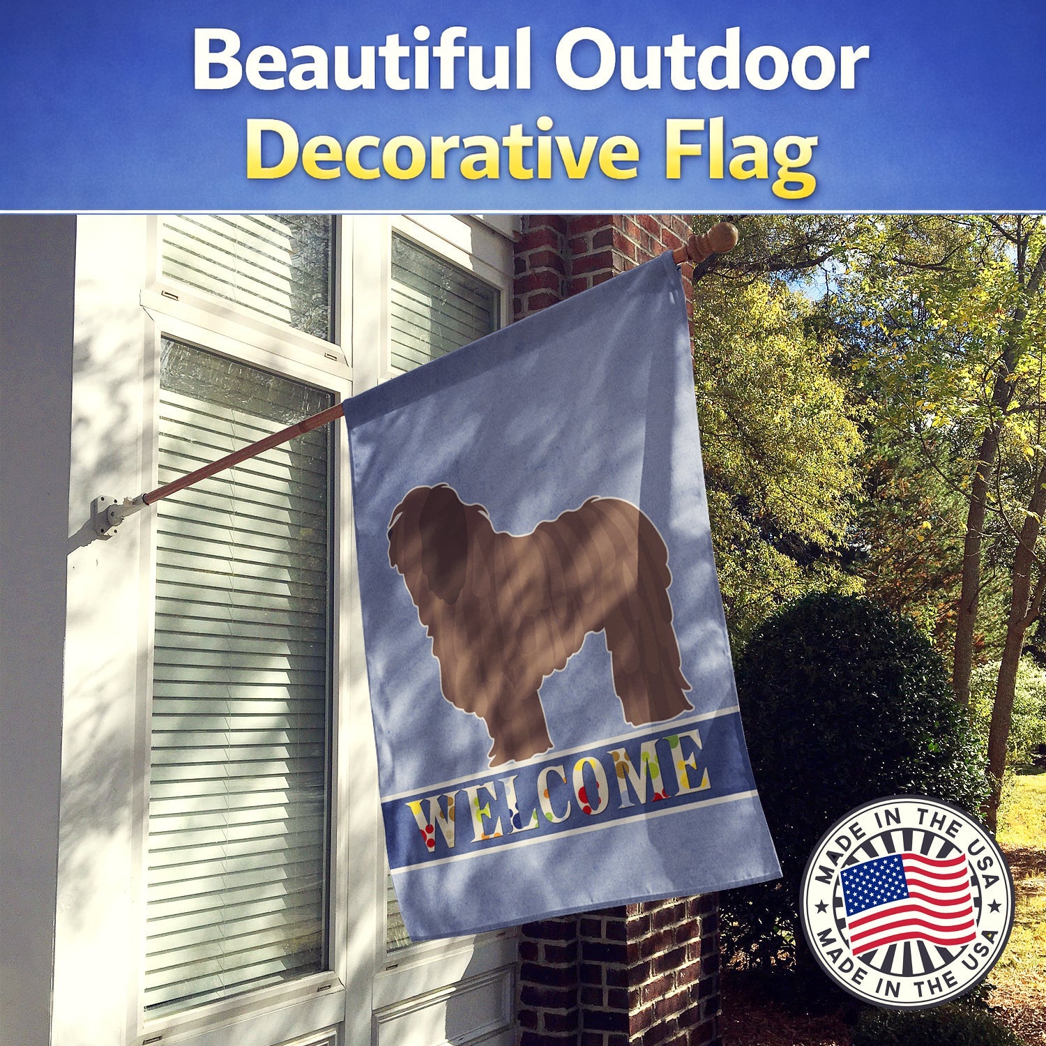 Bergamasco Shepherd Welcome House Flag 28x40 Porch Sleeve Pole Decorative Outside Yard Banner Artwork Wall Hanging, Polyester