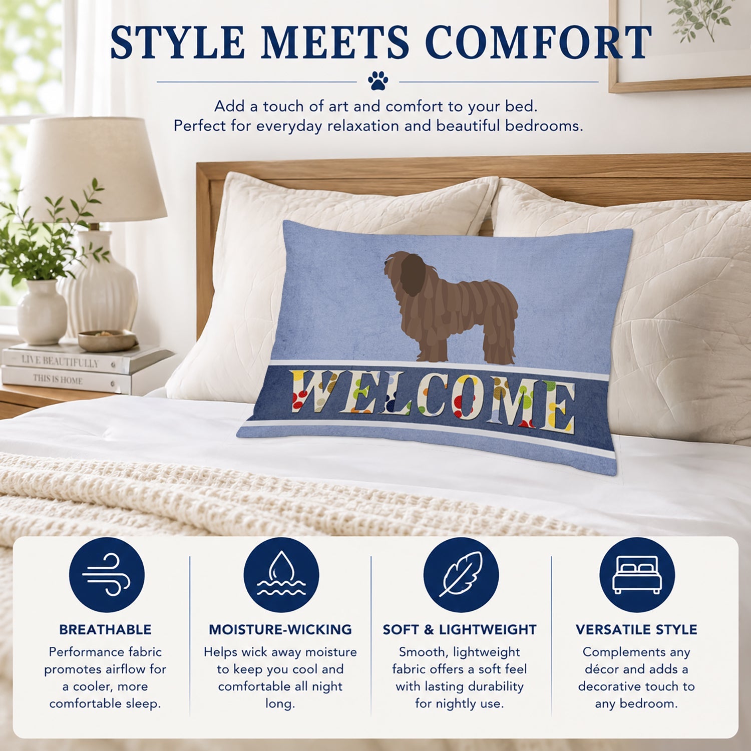 Bergamasco Shepherd Welcome Standard Pillowcase Lightweight Super Soft Easy Care Decorative Artwork Pillowcase, Standard
