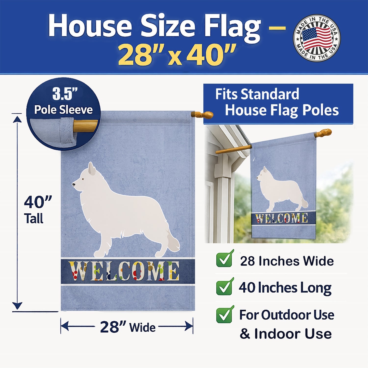 Berger Blanc Suisse Welcome House Flag 28x40 Porch Sleeve Pole Decorative Outside Yard Banner Artwork Wall Hanging, Polyester