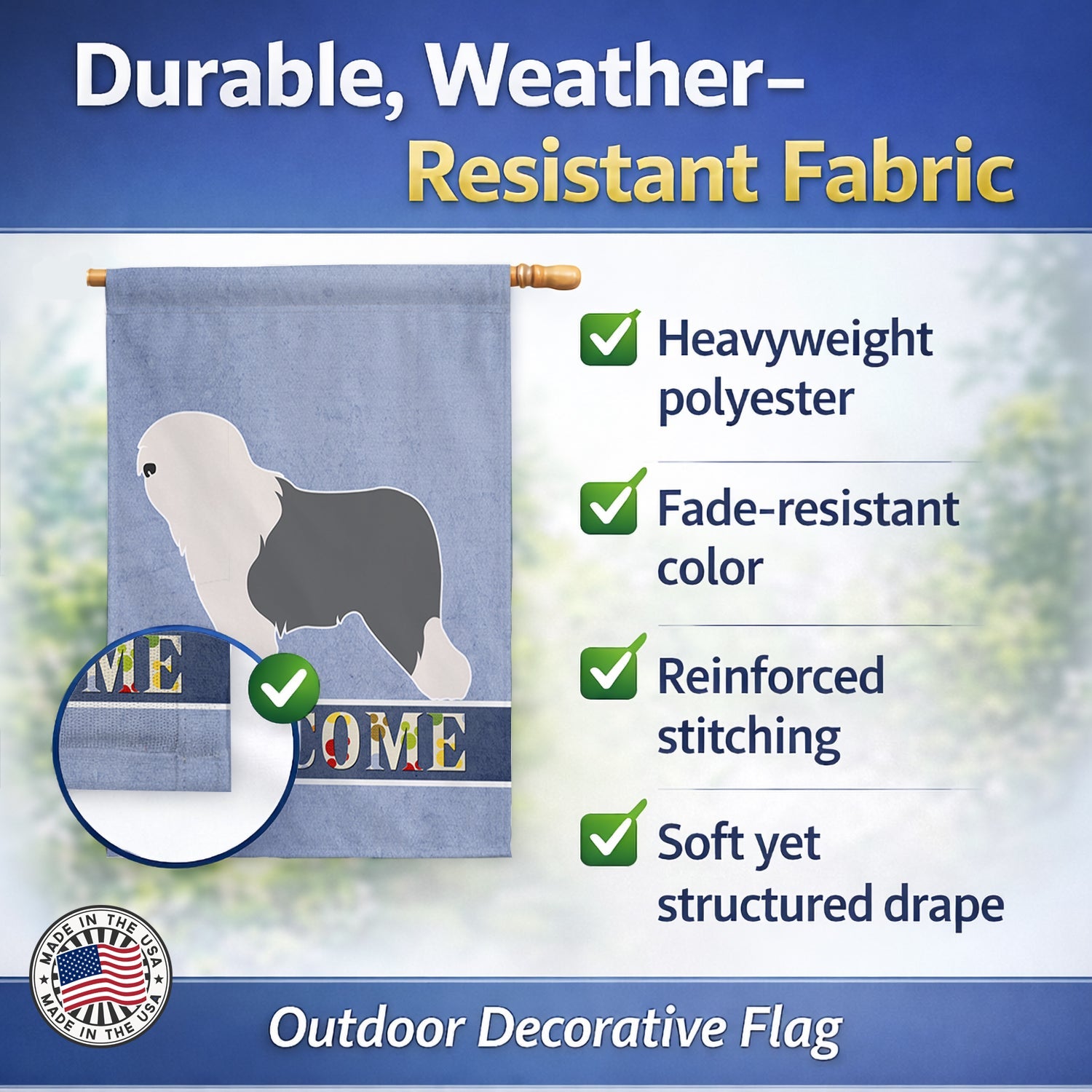 Old English Sheepdog Bobtail House Flag 28x40 Porch Sleeve Pole Decorative Outside Yard Banner Artwork Wall Hanging, Polyester