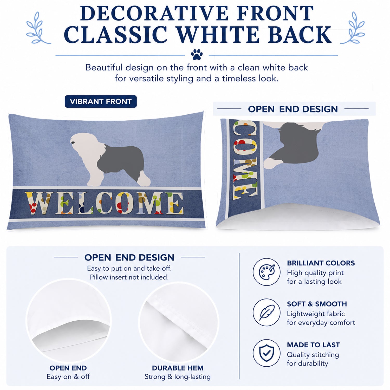 Old English Sheepdog Bobtail Standard Pillowcase Lightweight Super Soft Easy Care Decorative Artwork Pillowcase, Standard