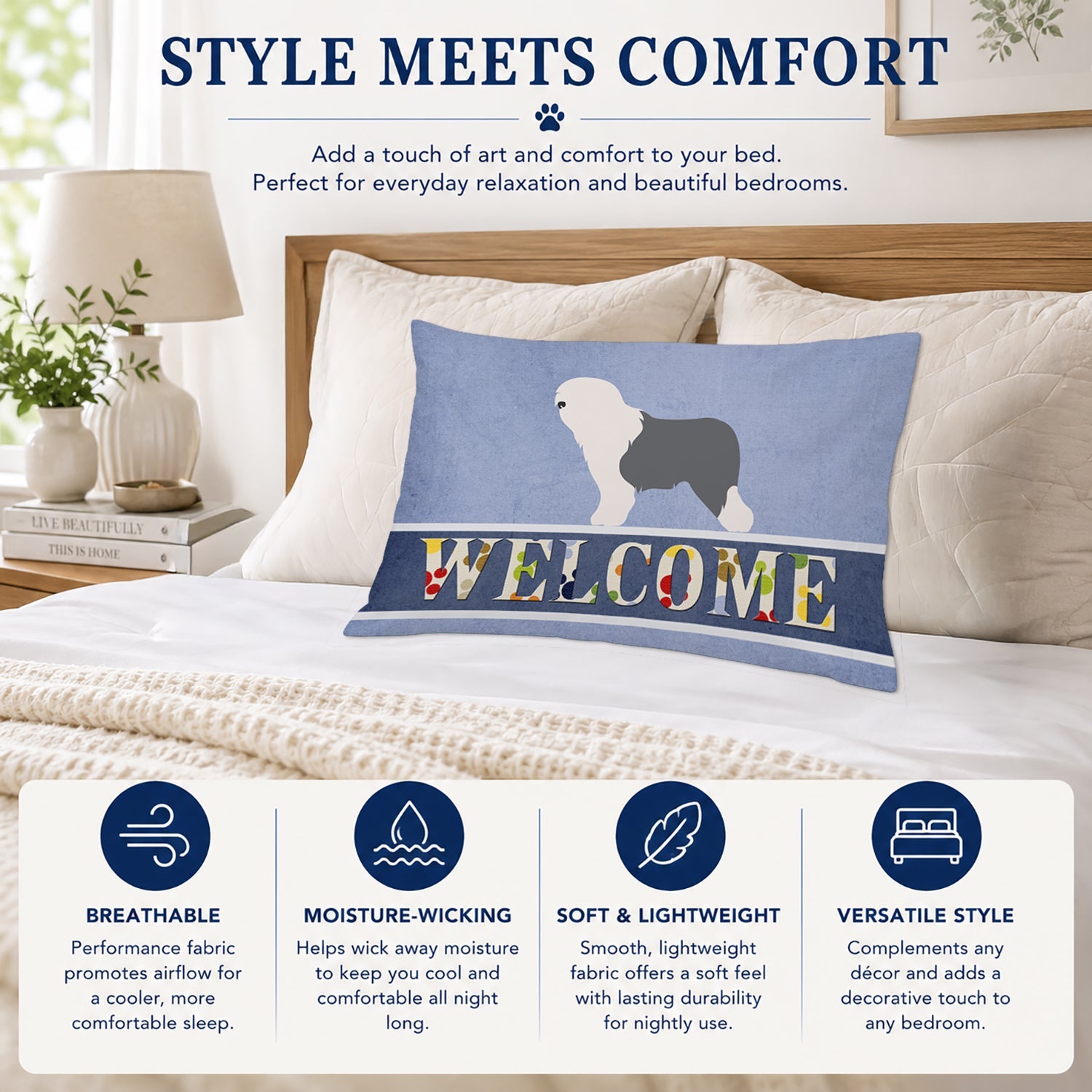 Old English Sheepdog Bobtail Standard Pillowcase Lightweight Super Soft Easy Care Decorative Artwork Pillowcase, Standard