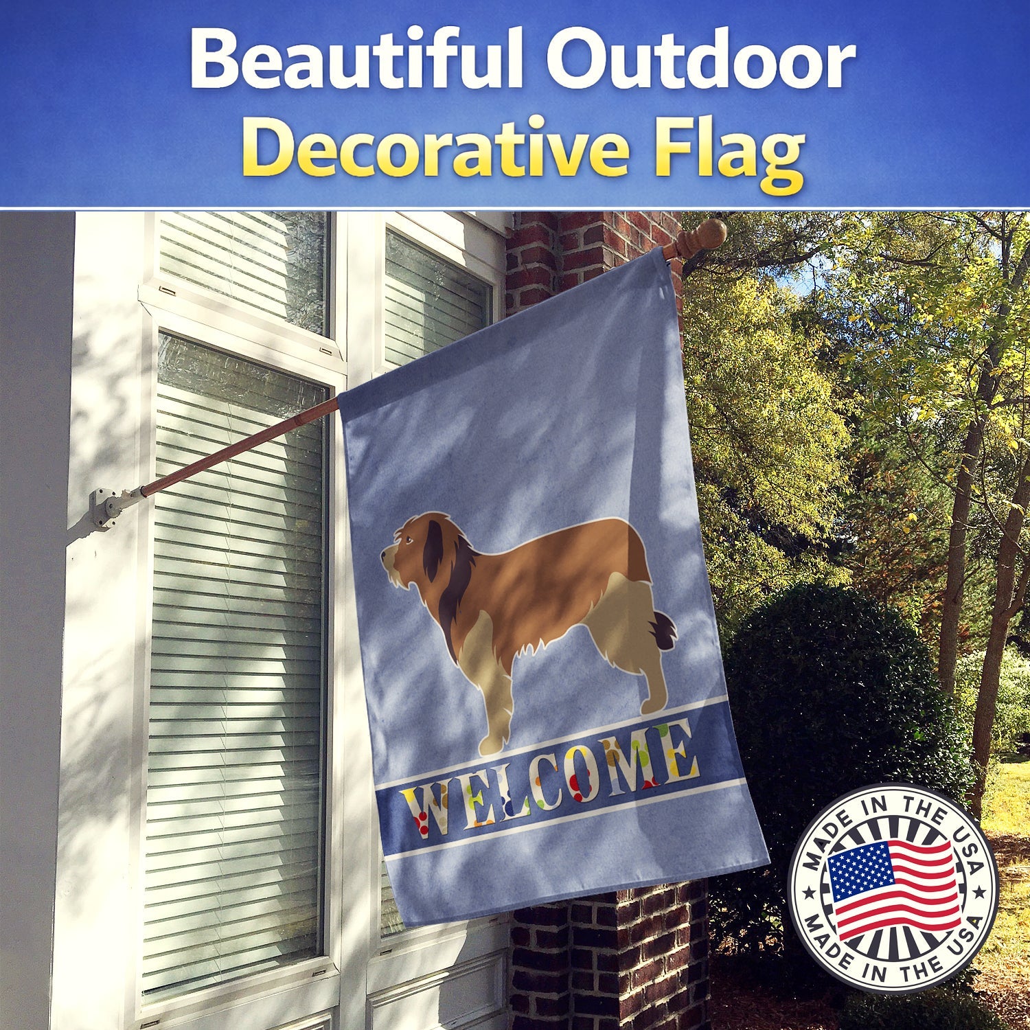 Catalan Sheepdog Welcome House Flag 28x40 Porch Sleeve Pole Decorative Outside Yard Banner Artwork Wall Hanging, Polyester