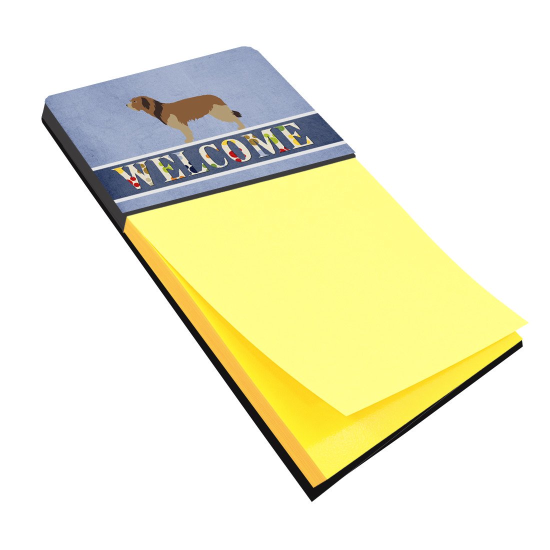 Catalan Sheepdog Welcome Watercolor Sticky Note Holder Refillable Dispenser Desk Accessory 3x3 Pad Gift