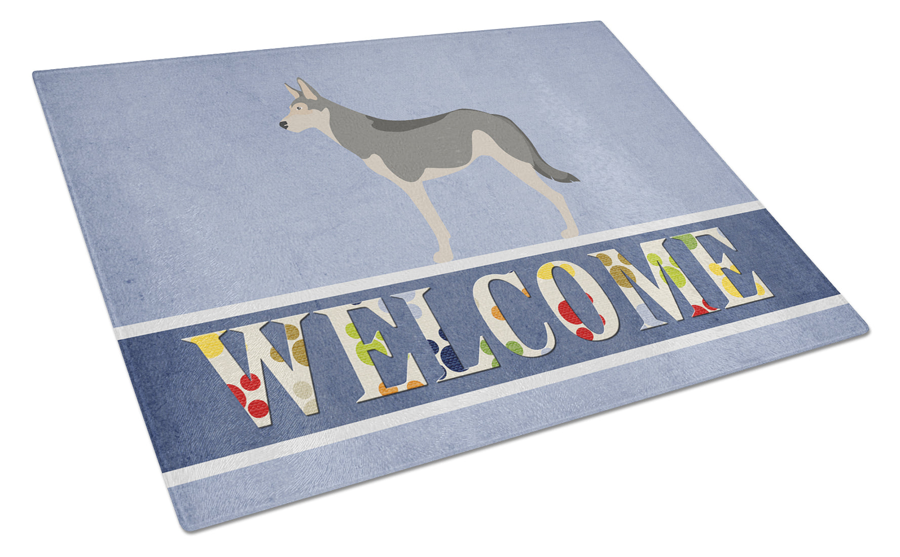 Saarloos Wolfdog Welcome Cutting Board Tempered Glass Kitchen Cutting Surface, Heat Resistant Chopping, Non-Slip Feet, Food Prep & Serving