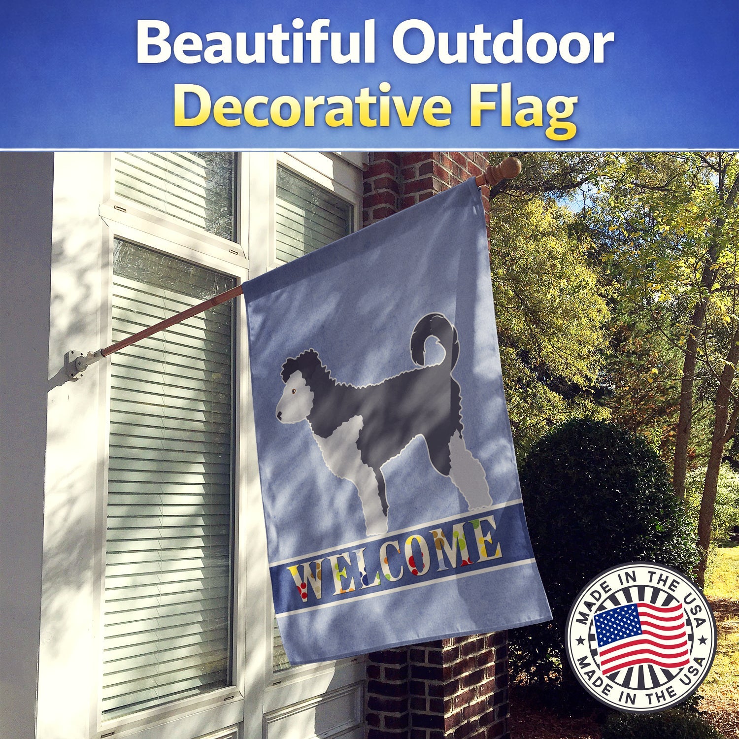 Pumi Welcome House Flag 28x40 Porch Sleeve Pole Decorative Outside Yard Banner Artwork Wall Hanging, Polyester