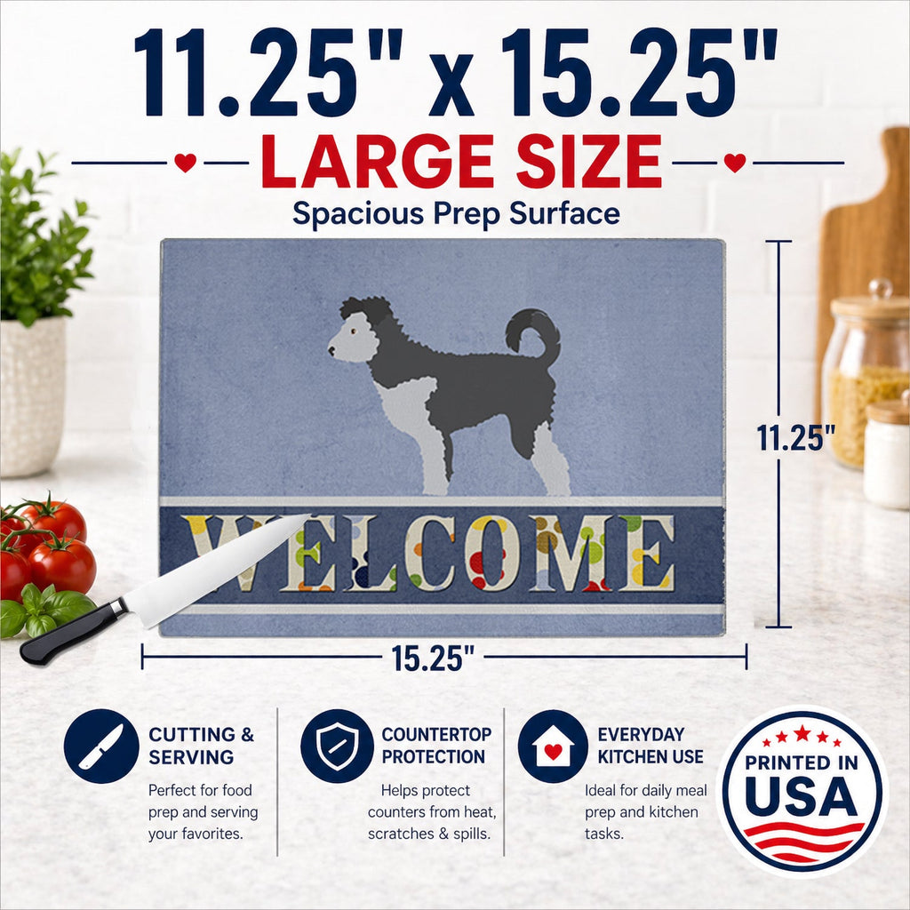 Pumi Welcome Cutting Board Tempered Glass Kitchen Cutting Surface, Heat Resistant Chopping, Non-Slip Feet, Food Prep & Serving