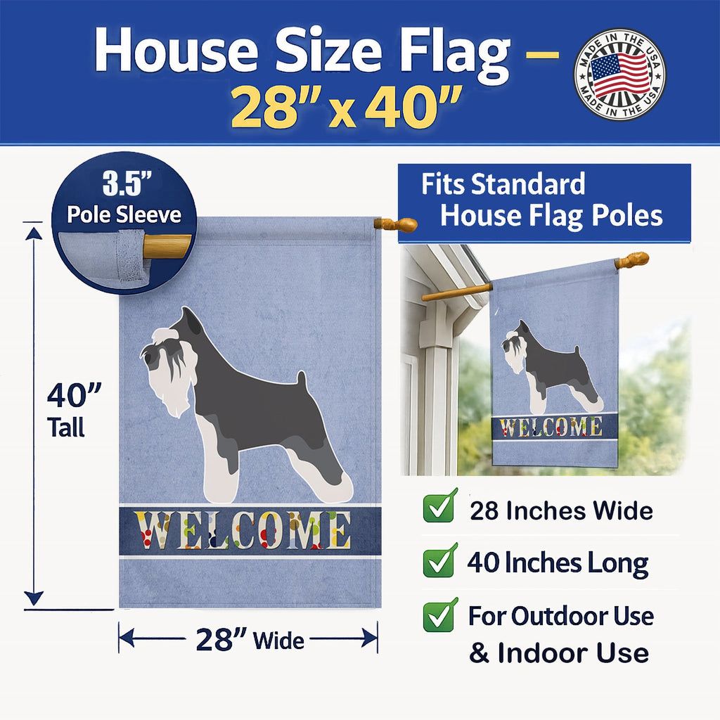 Miniature Schnauzer Welcome House Flag 28x40 Porch Sleeve Pole Decorative Outside Yard Banner Artwork Wall Hanging, Polyester