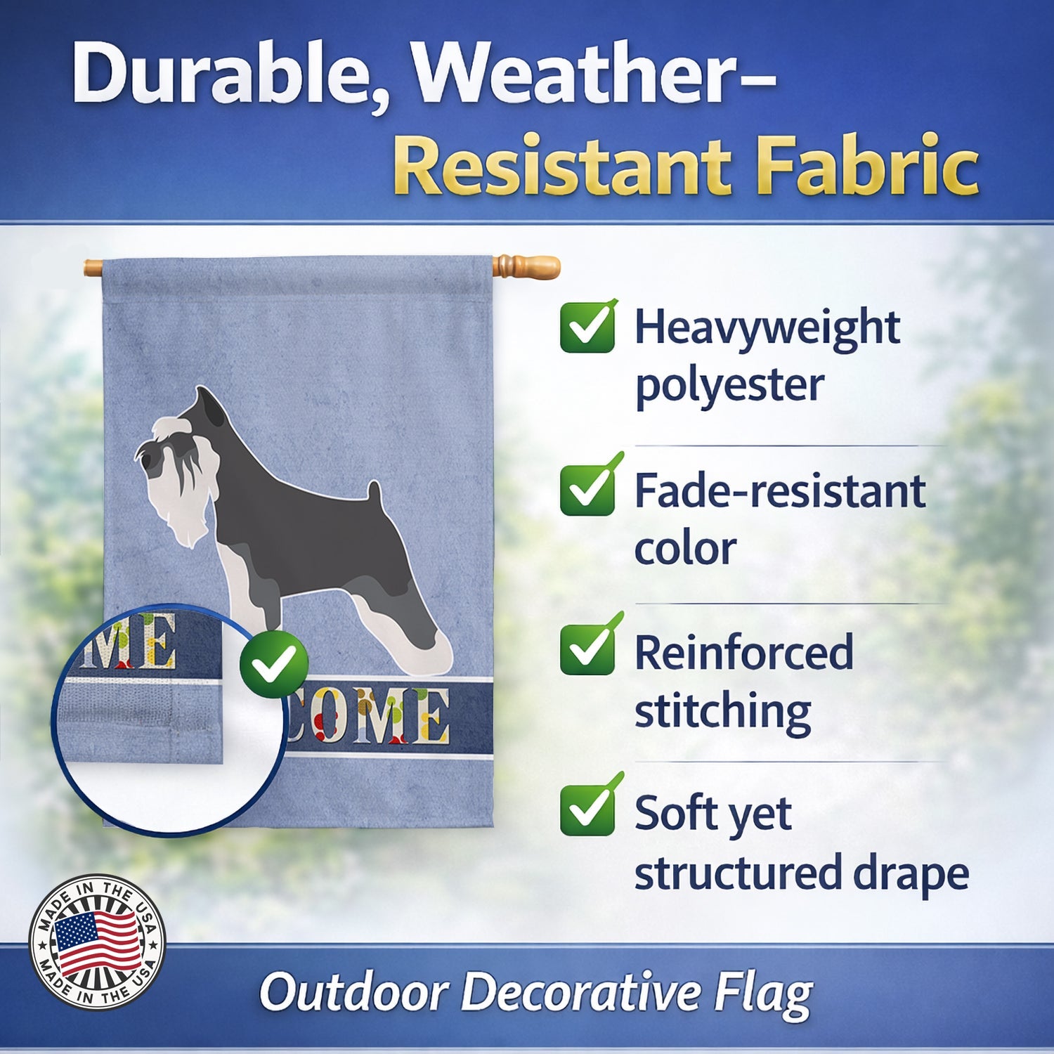 Miniature Schnauzer Welcome House Flag 28x40 Porch Sleeve Pole Decorative Outside Yard Banner Artwork Wall Hanging, Polyester