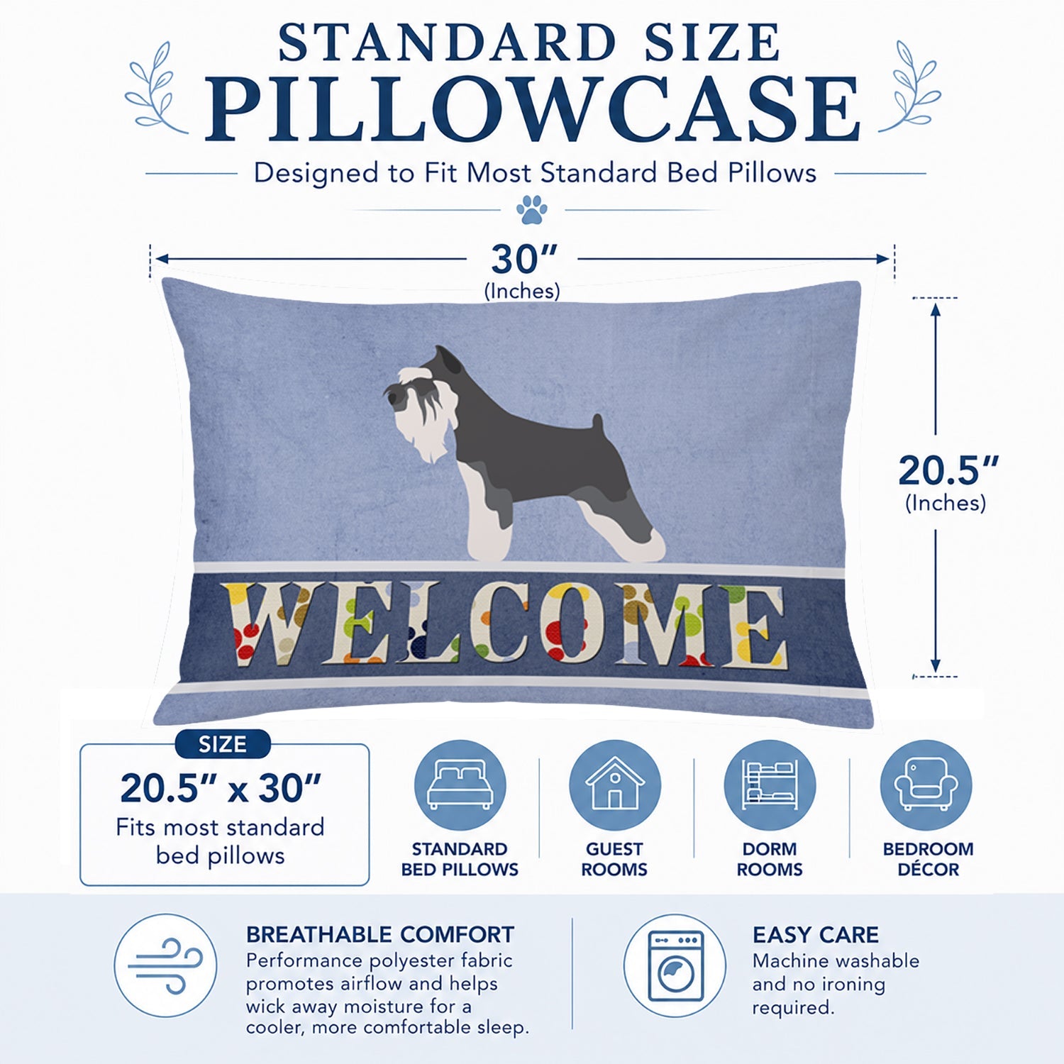 Miniature Schnauzer Welcome Standard Pillowcase Lightweight Super Soft Easy Care Decorative Artwork Pillowcase, Standard