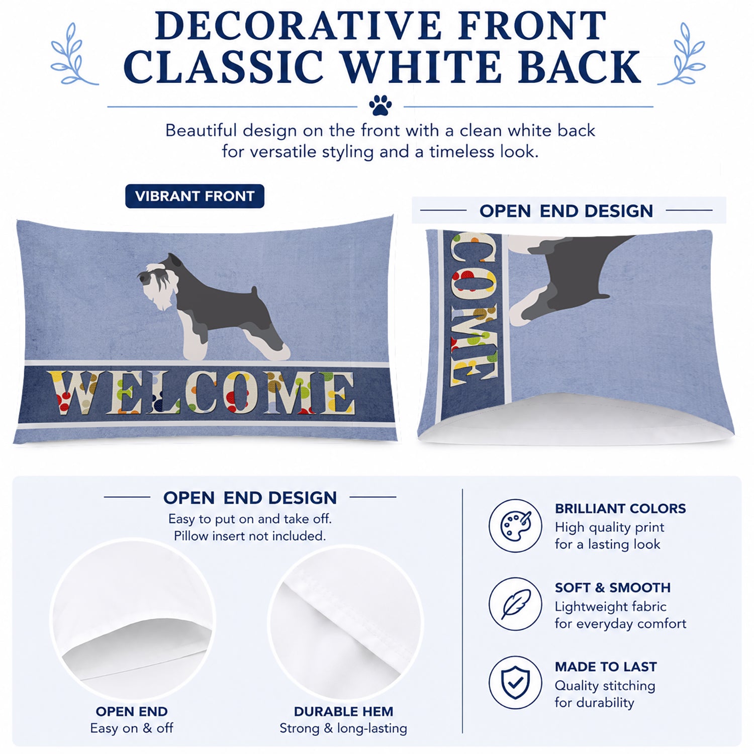 Miniature Schnauzer Welcome Standard Pillowcase Lightweight Super Soft Easy Care Decorative Artwork Pillowcase, Standard