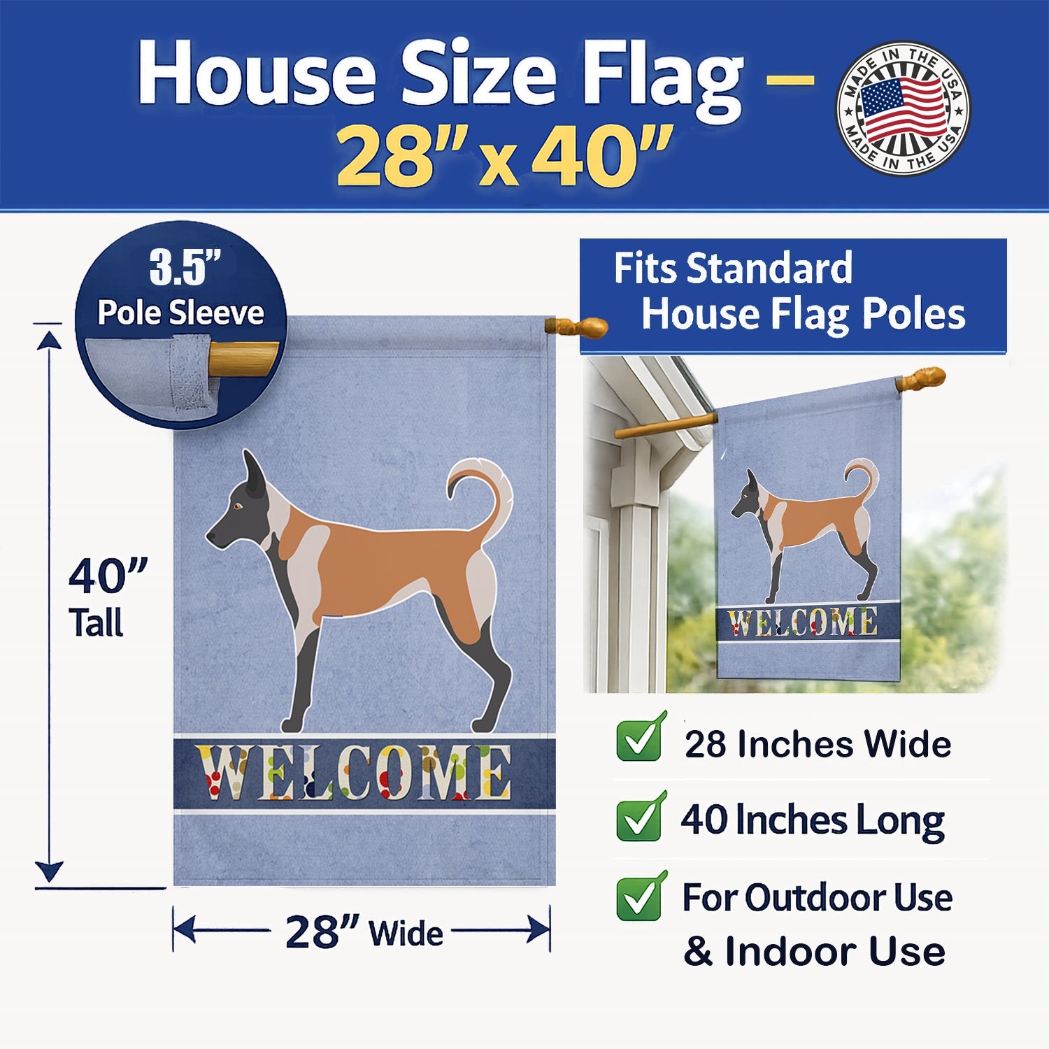Belgian Malinois Welcome House Flag 28x40 Porch Sleeve Pole Decorative Outside Yard Banner Artwork Wall Hanging, Polyester