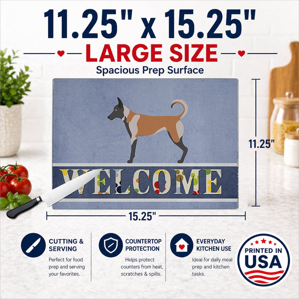 Belgian Malinois Welcome Cutting Board Tempered Glass Kitchen Cutting Surface, Heat Resistant Chopping, Non-Slip Feet, Food Prep & Serving