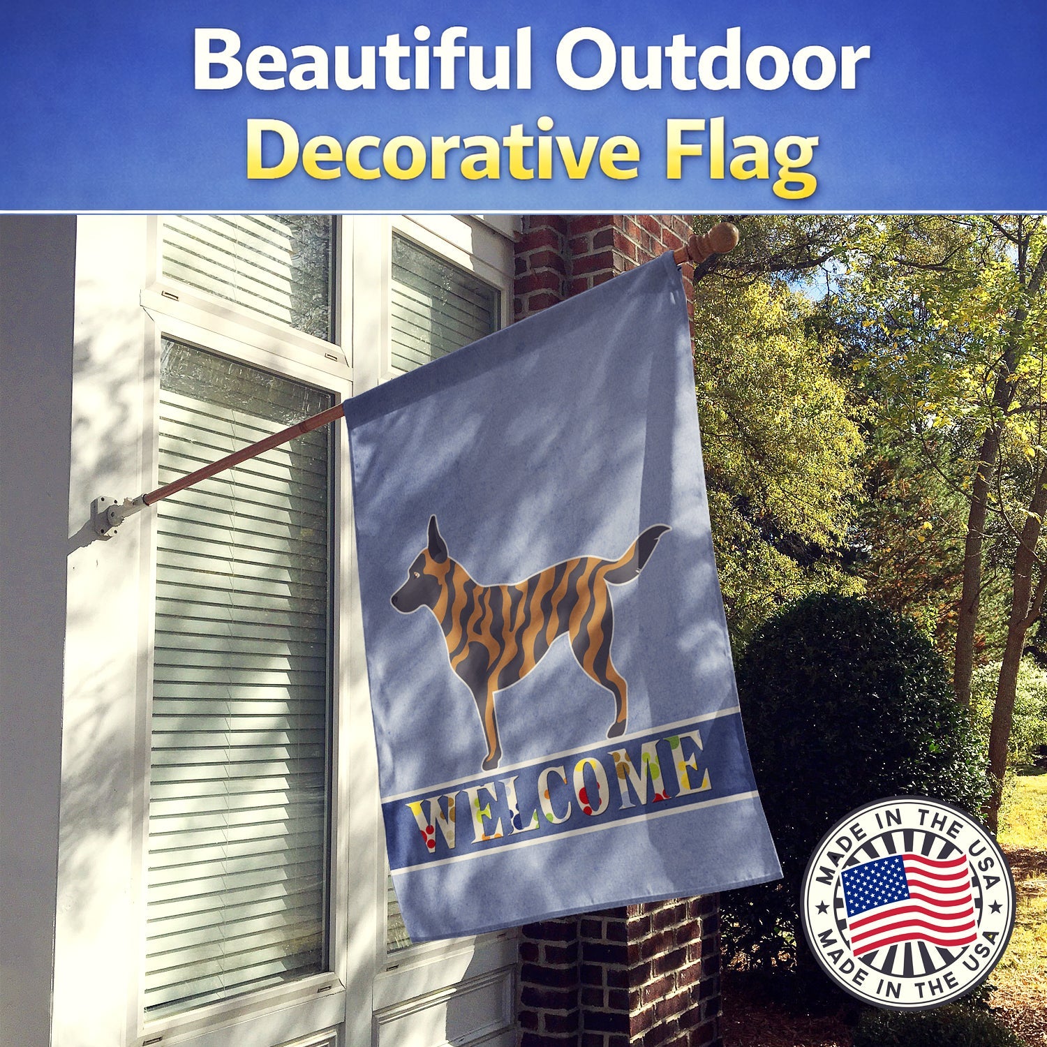 Dutch Shepherd Welcome House Flag 28x40 Porch Sleeve Pole Decorative Outside Yard Banner Artwork Wall Hanging, Polyester