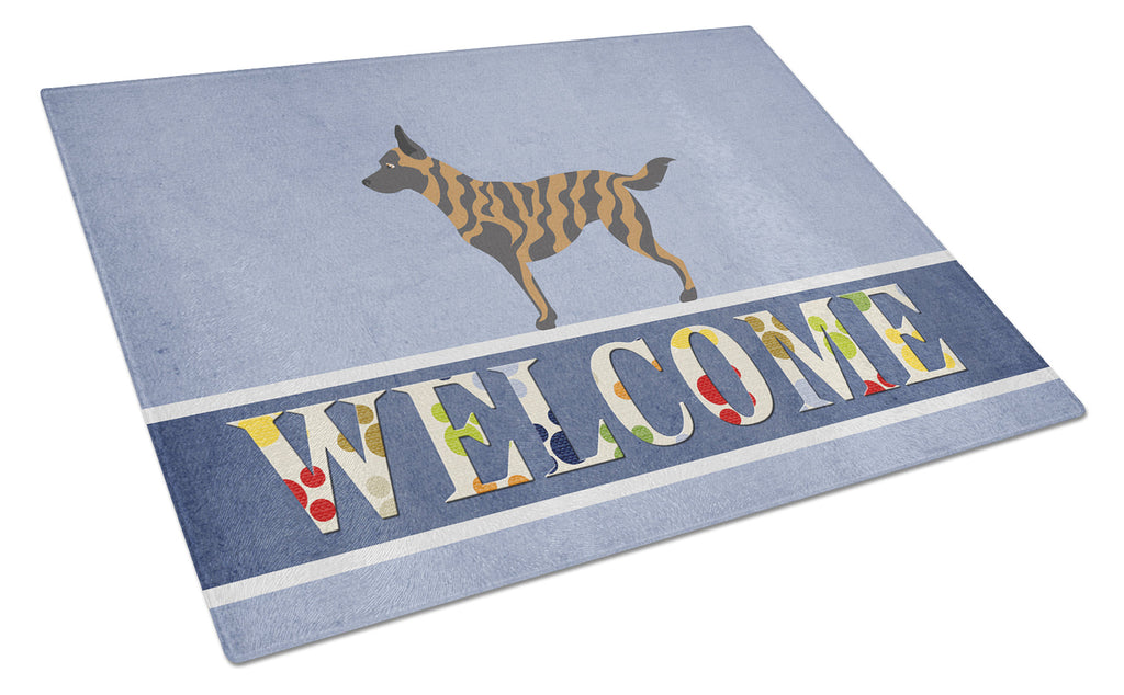 Dutch Shepherd Welcome Cutting Board Tempered Glass Kitchen Cutting Surface, Heat Resistant Chopping, Non-Slip Feet, Food Prep & Serving