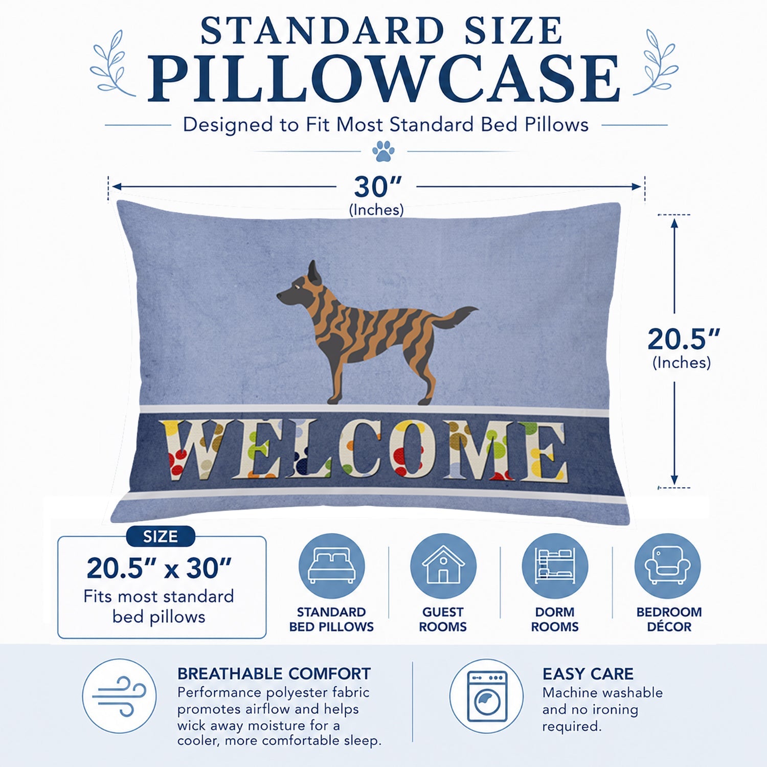 Dutch Shepherd Welcome Standard Pillowcase Lightweight Super Soft Easy Care Decorative Artwork Pillowcase, Standard