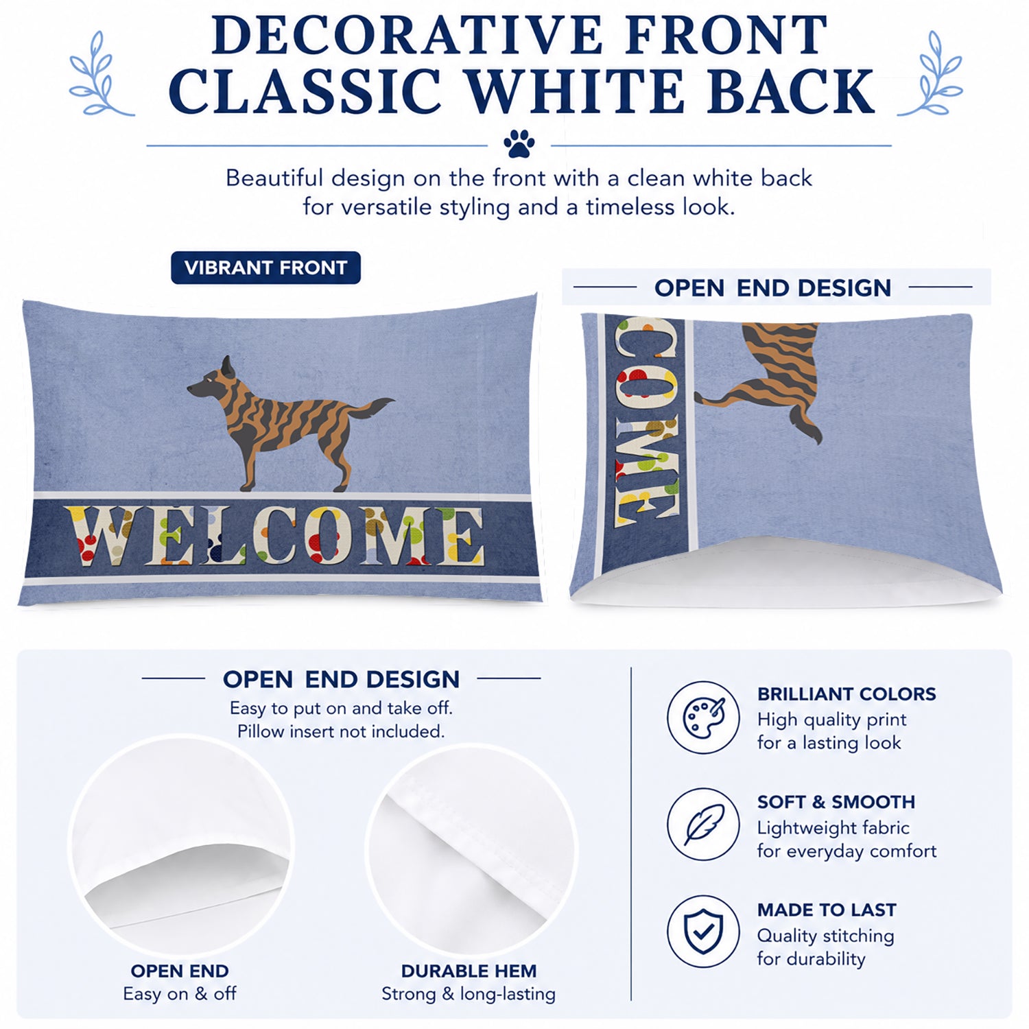 Dutch Shepherd Welcome Standard Pillowcase Lightweight Super Soft Easy Care Decorative Artwork Pillowcase, Standard