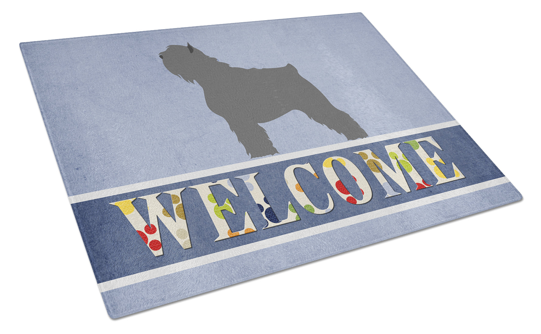 Bouvier des Flandres Welcome Cutting Board Tempered Glass Kitchen Cutting Surface, Heat Resistant Chopping, Non-Slip Feet, Food Prep & Serving
