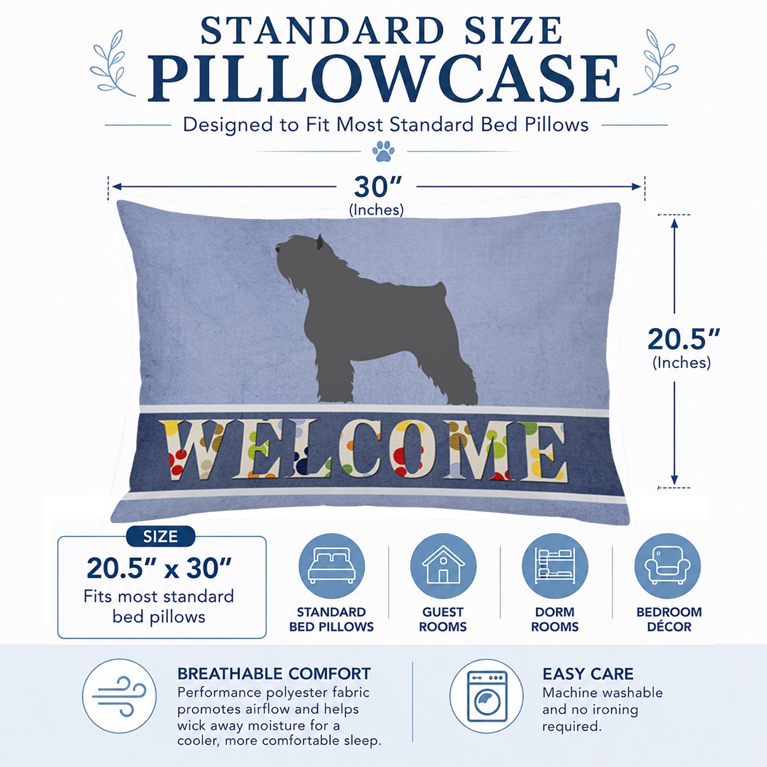 Bouvier des Flandres Welcome Standard Pillowcase Lightweight Super Soft Easy Care Decorative Artwork Pillowcase, Standard