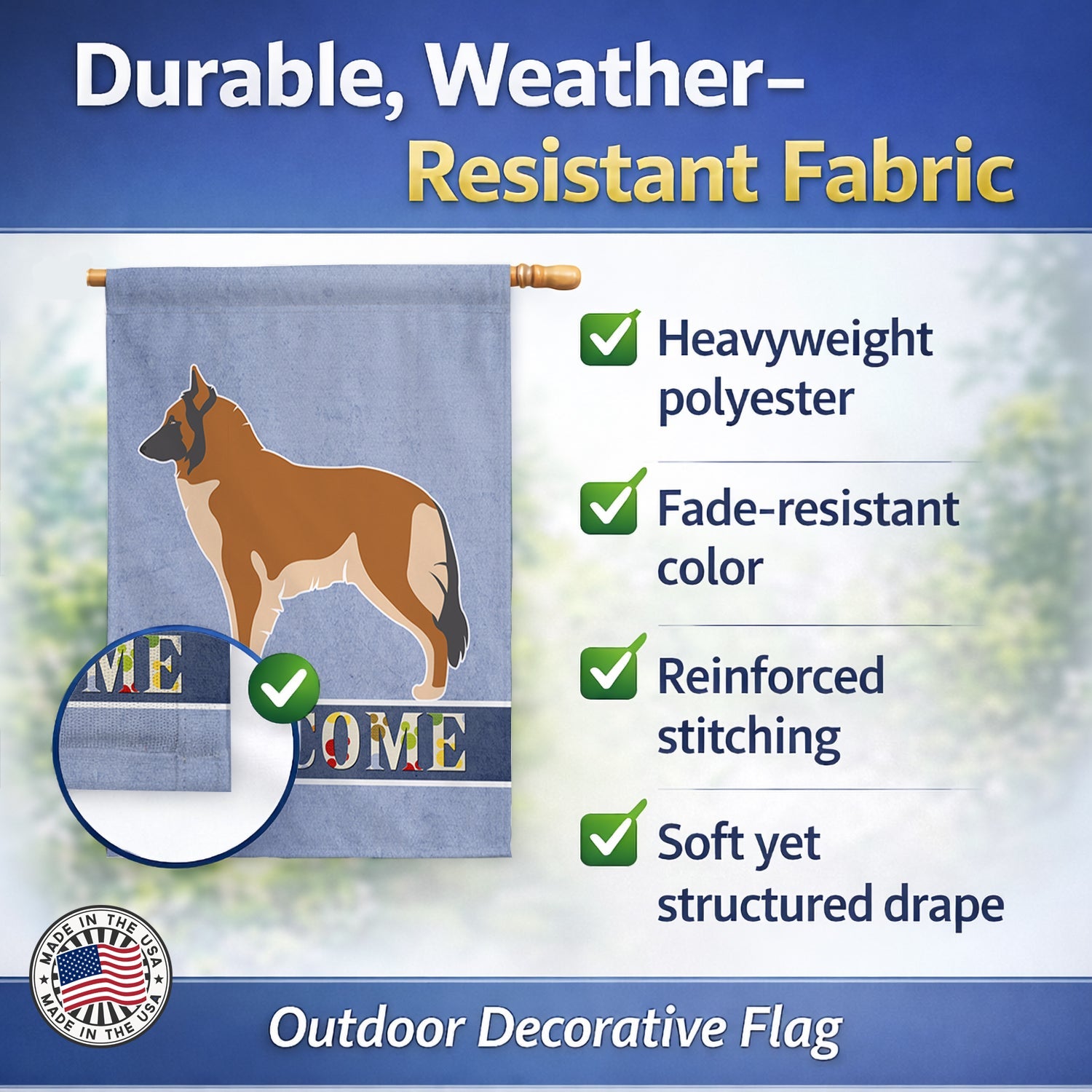 Belgian Tervuren Welcome House Flag 28x40 Porch Sleeve Pole Decorative Outside Yard Banner Artwork Wall Hanging, Polyester