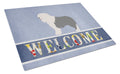Old English Sheepdog Welcome Cutting Board Tempered Glass Kitchen Cutting Surface, Heat Resistant Chopping, Non-Slip Feet, Food Prep & Serving