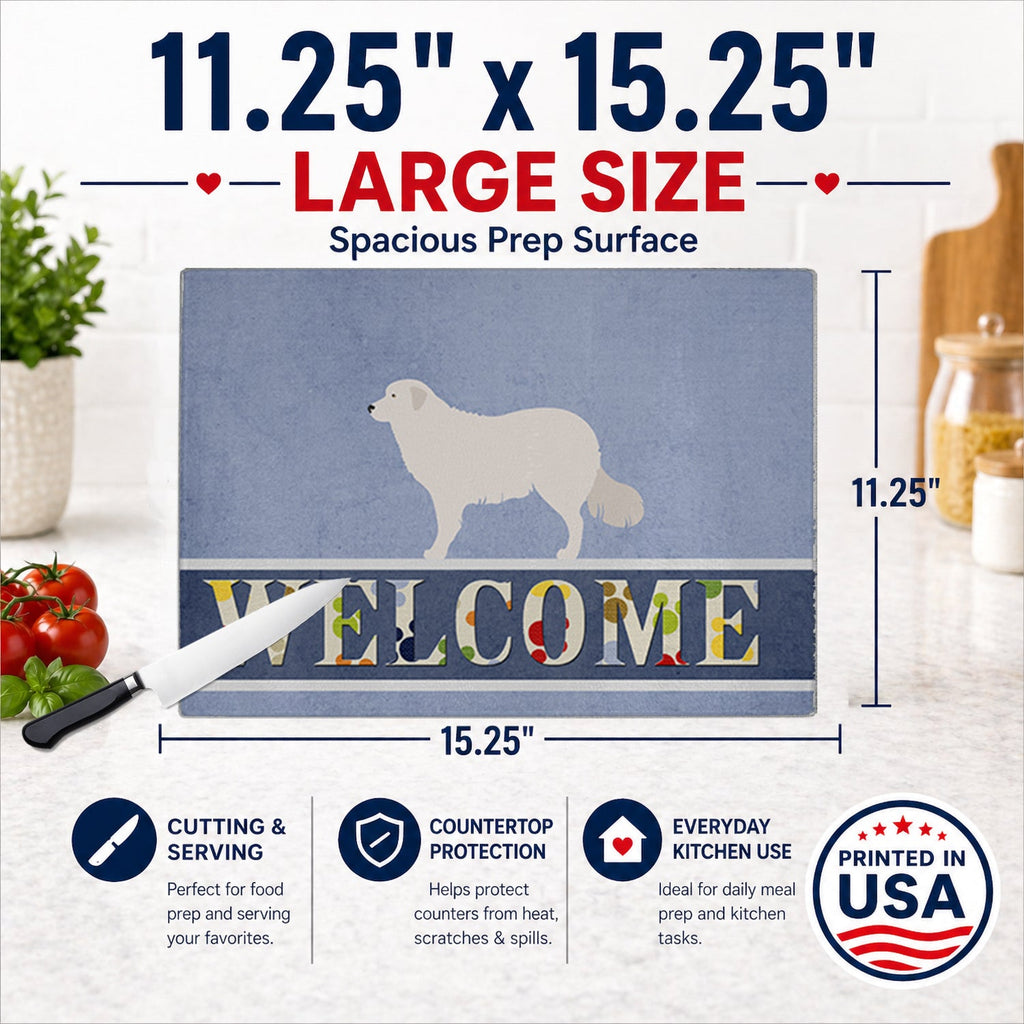 Kuvasz Welcome Cutting Board Tempered Glass Kitchen Cutting Surface, Heat Resistant Chopping, Non-Slip Feet, Food Prep & Serving