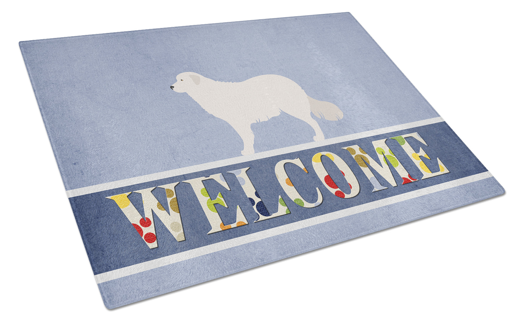 Kuvasz Welcome Cutting Board Tempered Glass Kitchen Cutting Surface, Heat Resistant Chopping, Non-Slip Feet, Food Prep & Serving