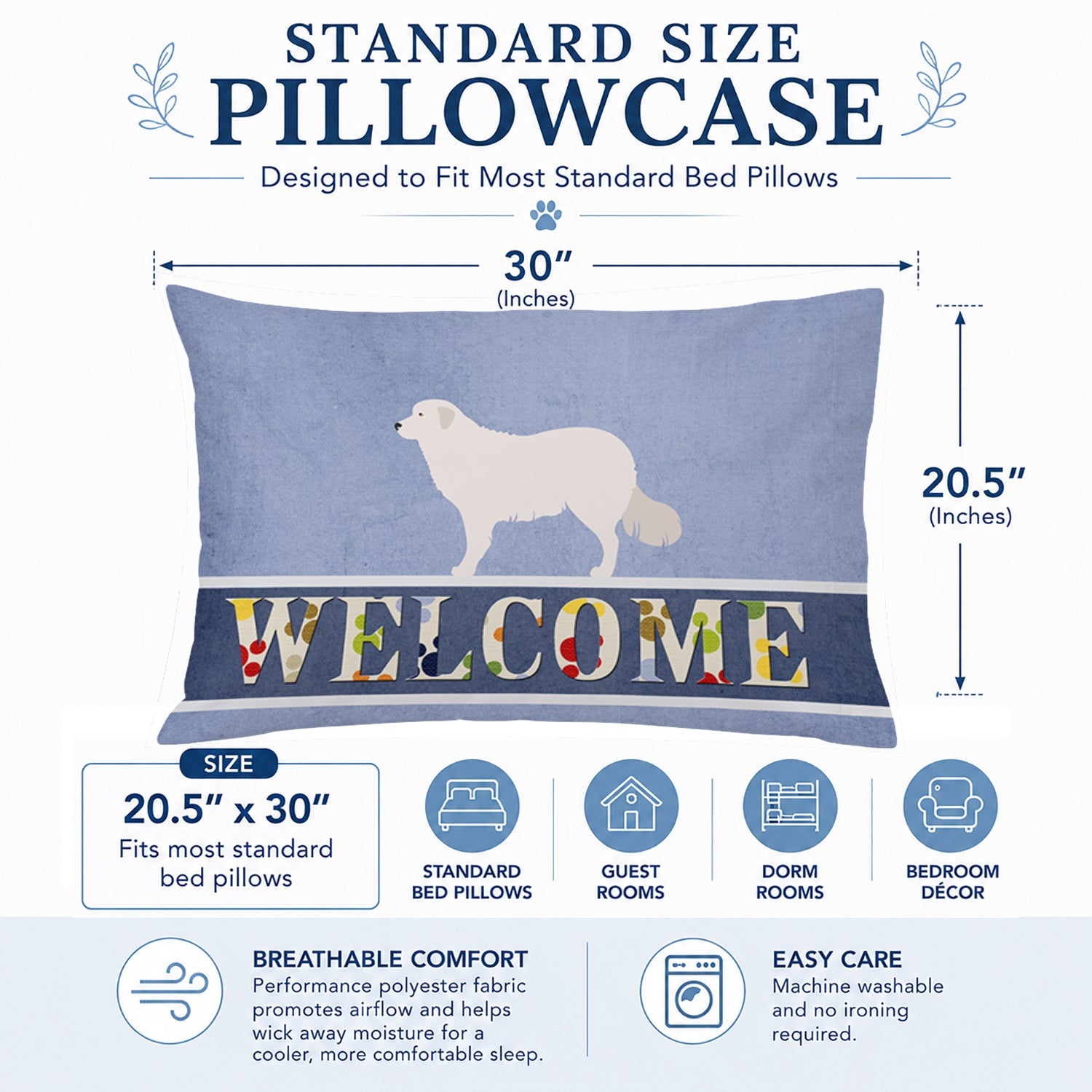 Kuvasz Welcome Standard Pillowcase Lightweight Super Soft Easy Care Decorative Artwork Pillowcase, Standard