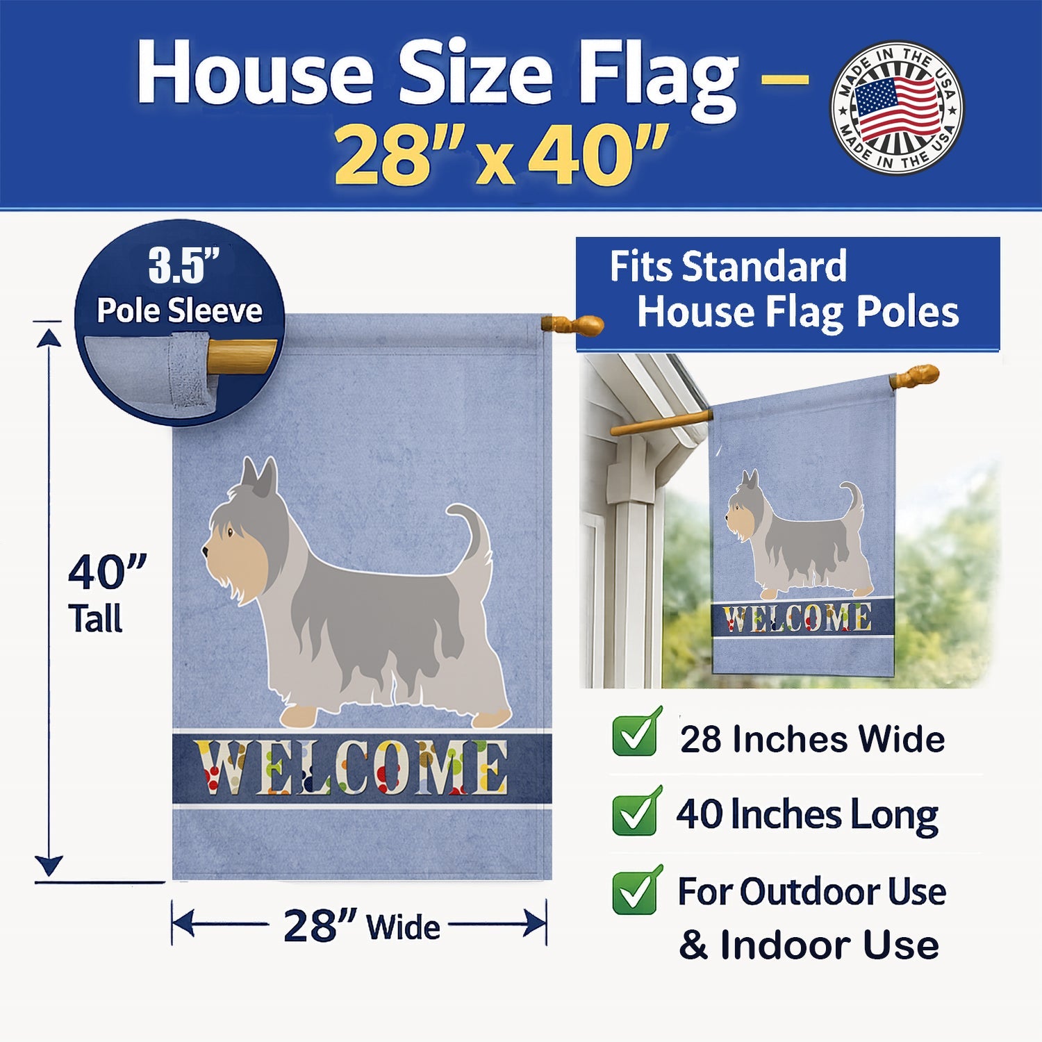 Australian Silky Terrier Welcome House Flag 28x40 Porch Sleeve Pole Decorative Outside Yard Banner Artwork Wall Hanging, Polyester