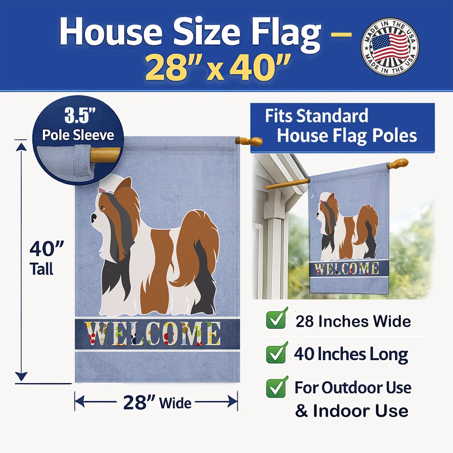 Biewer Terrier Welcome House Flag 28x40 Porch Sleeve Pole Decorative Outside Yard Banner Artwork Wall Hanging, Polyester