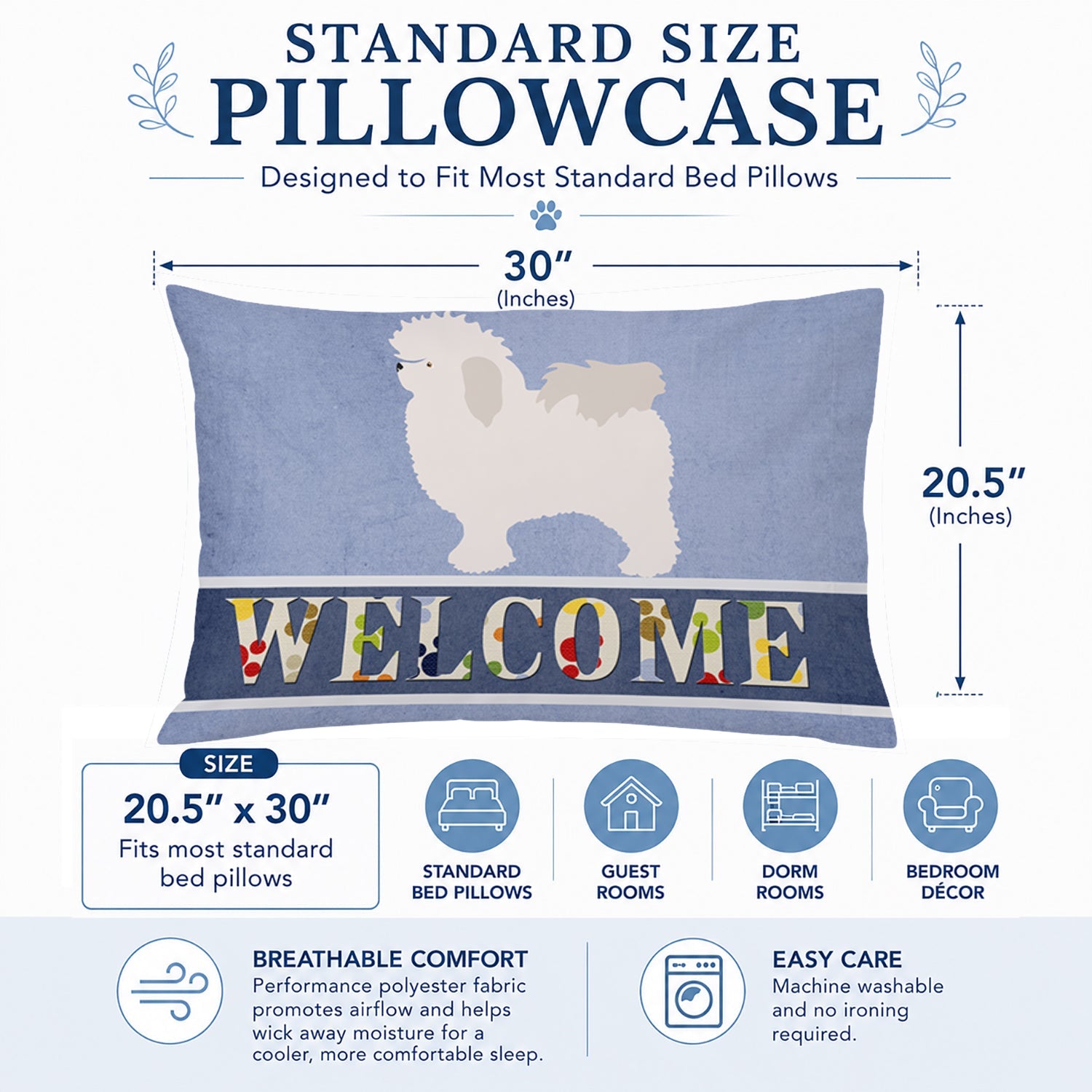 Bolognese Welcome Standard Pillowcase Lightweight Super Soft Easy Care Decorative Artwork Pillowcase, Standard