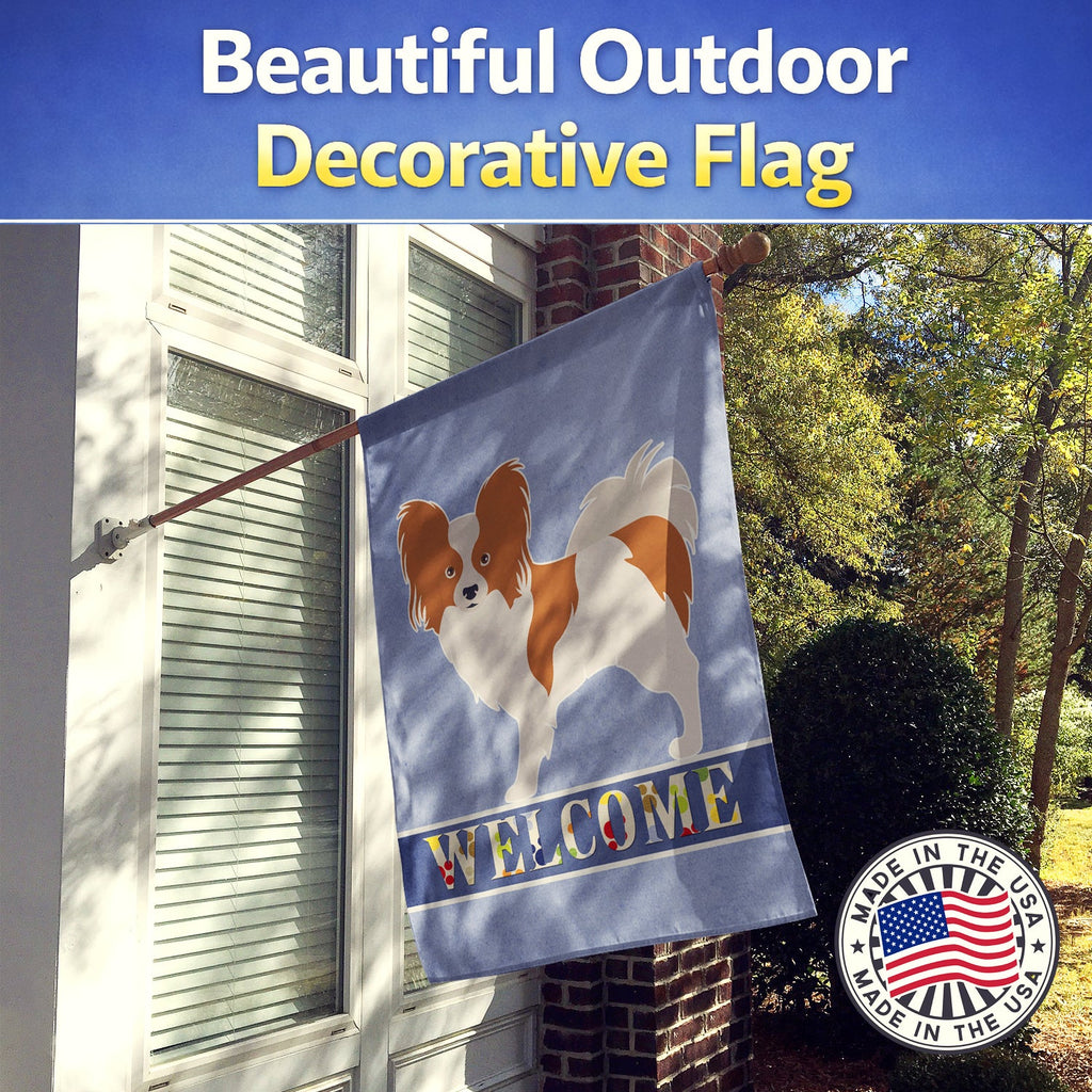 Papillon Welcome House Flag 28x40 Porch Sleeve Pole Decorative Outside Yard Banner Artwork Wall Hanging, Polyester