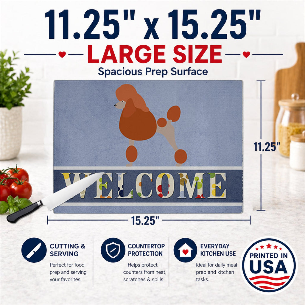 Royal Poodle Welcome Cutting Board Tempered Glass Kitchen Cutting Surface, Heat Resistant Chopping, Non-Slip Feet, Food Prep & Serving