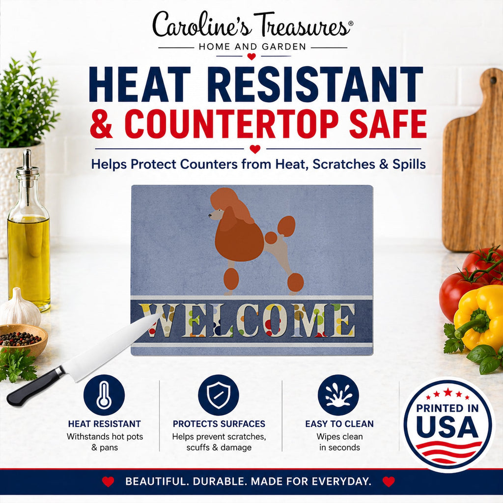 Royal Poodle Welcome Cutting Board Tempered Glass Kitchen Cutting Surface, Heat Resistant Chopping, Non-Slip Feet, Food Prep & Serving