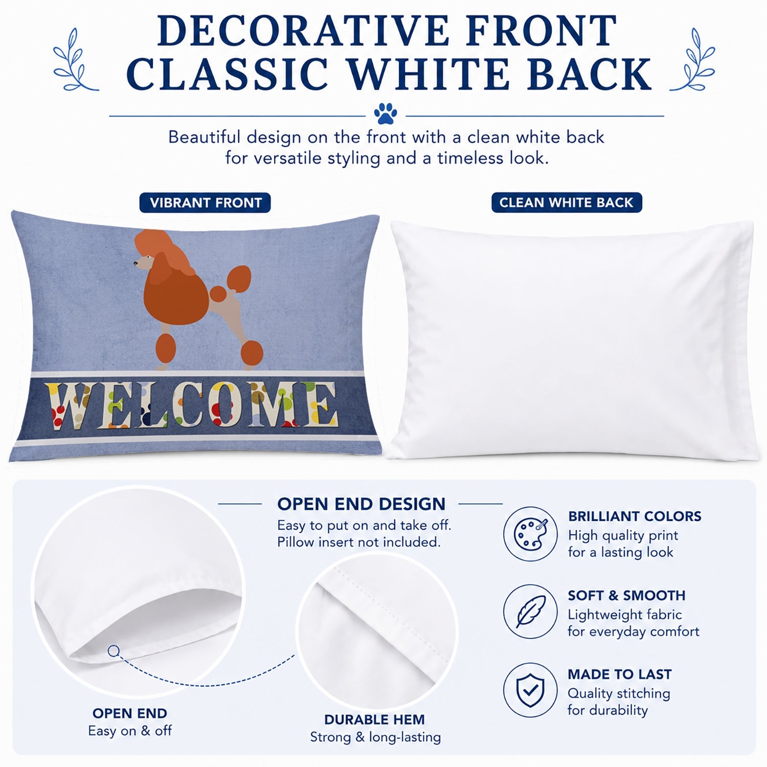 Royal Poodle Welcome Standard Pillowcase Lightweight Super Soft Easy Care Decorative Artwork Pillowcase, Standard