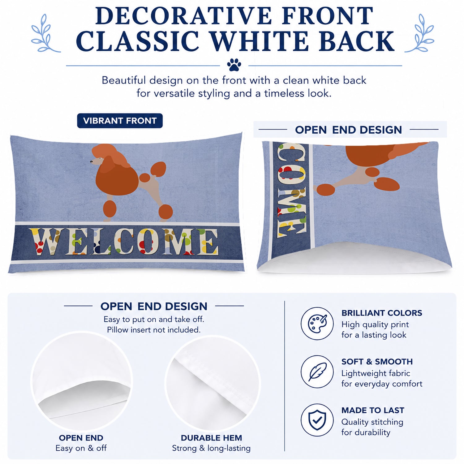 Royal Poodle Welcome Standard Pillowcase Lightweight Super Soft Easy Care Decorative Artwork Pillowcase, Standard