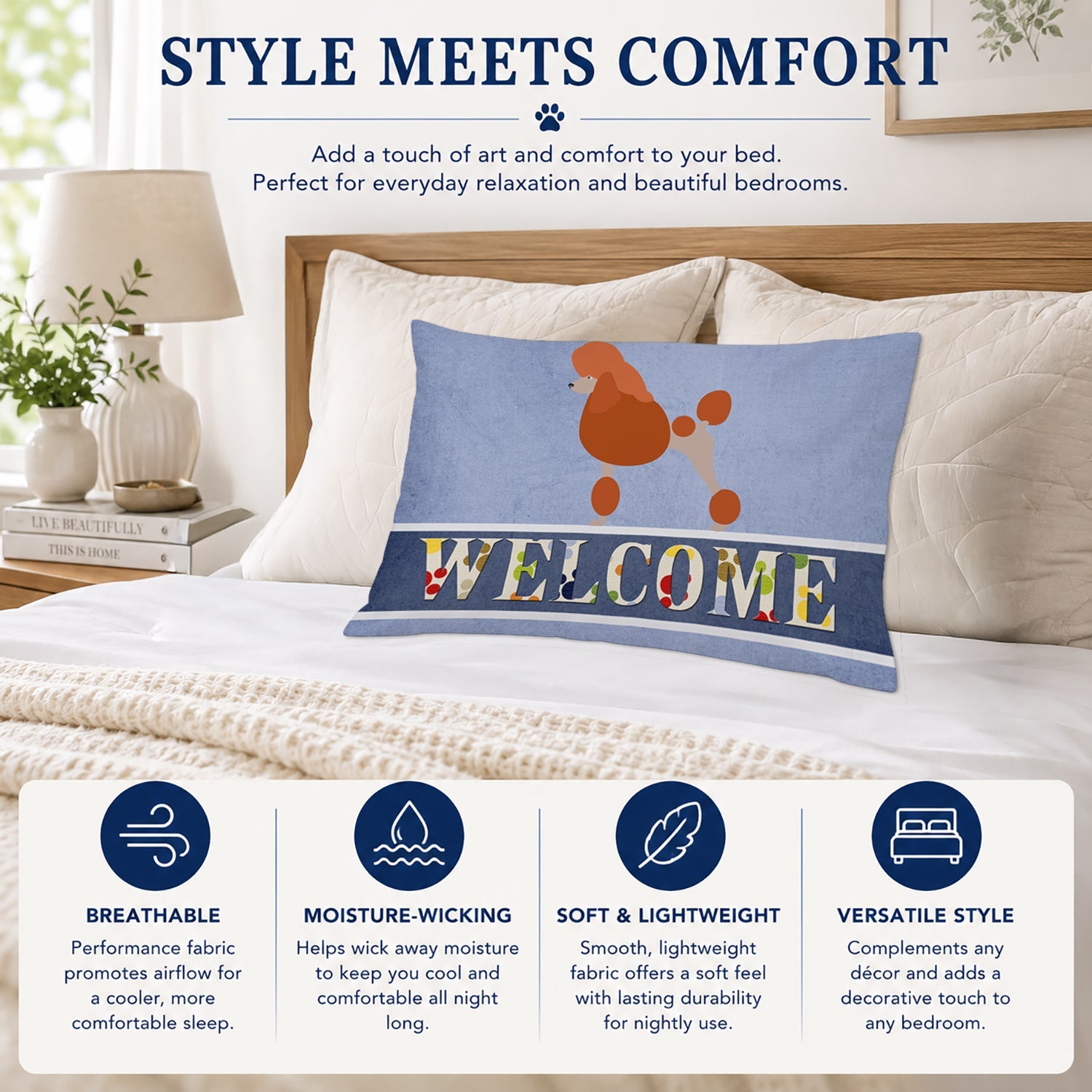 Royal Poodle Welcome Standard Pillowcase Lightweight Super Soft Easy Care Decorative Artwork Pillowcase, Standard
