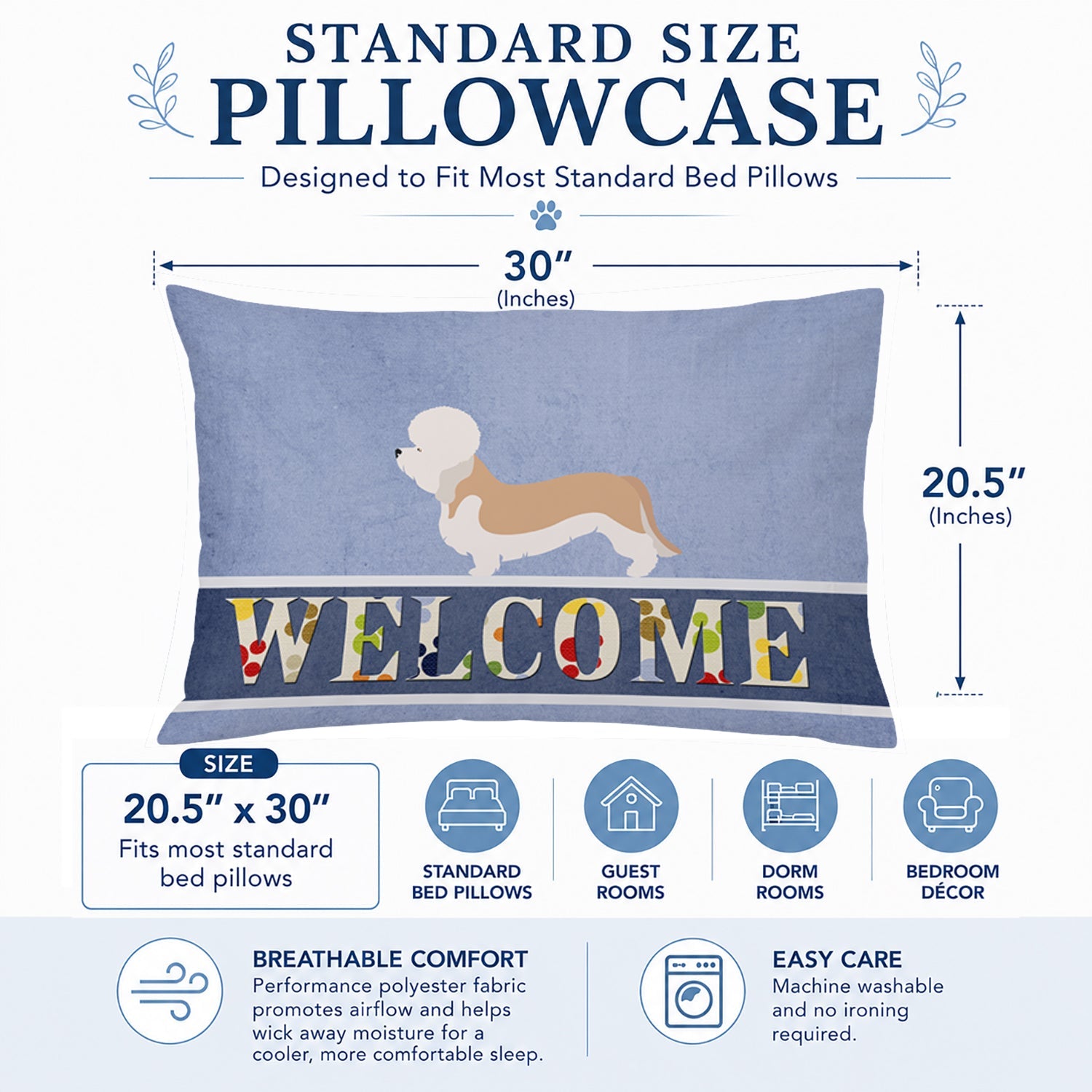 Dandie Dinmont Terrier Welcome Standard Pillowcase Lightweight Super Soft Easy Care Decorative Artwork Pillowcase, Standard