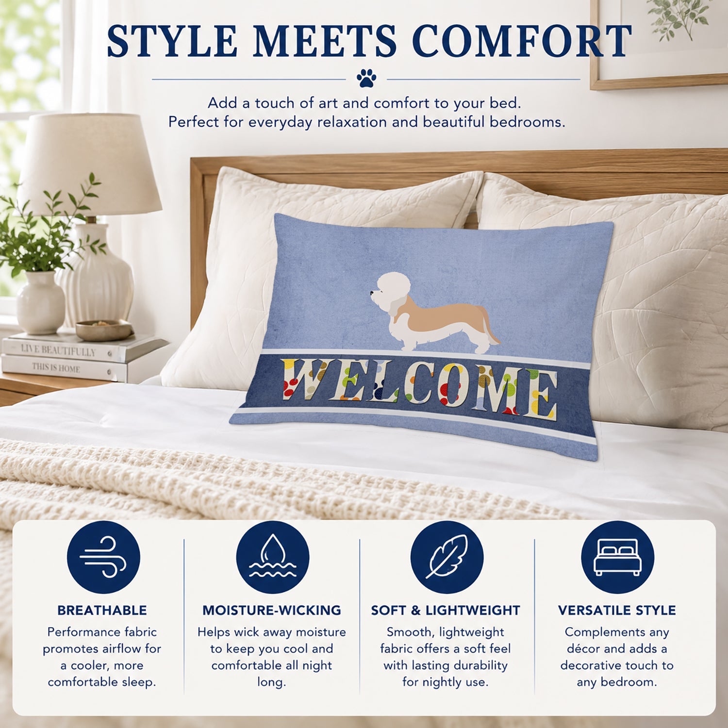 Dandie Dinmont Terrier Welcome Standard Pillowcase Lightweight Super Soft Easy Care Decorative Artwork Pillowcase, Standard