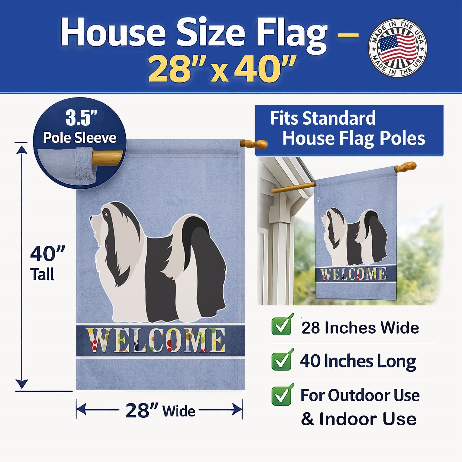 Havanese Welcome House Flag 28x40 Porch Sleeve Pole Decorative Outside Yard Banner Artwork Wall Hanging, Polyester