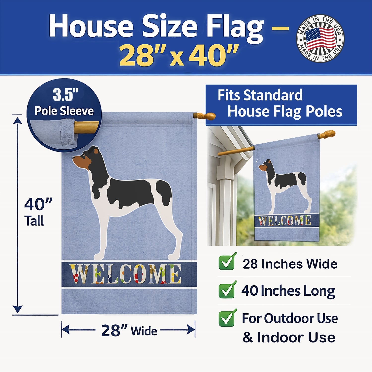 Brazilian Terrier Welcome House Flag 28x40 Porch Sleeve Pole Decorative Outside Yard Banner Artwork Wall Hanging, Polyester