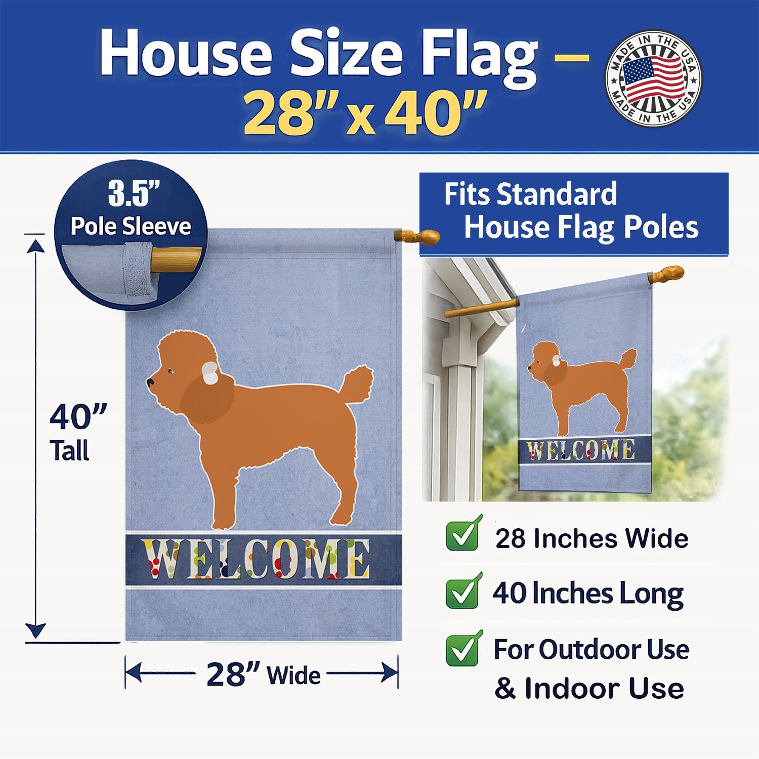 Toy Poodle Welcome House Flag 28x40 Porch Sleeve Pole Decorative Outside Yard Banner Artwork Wall Hanging, Polyester