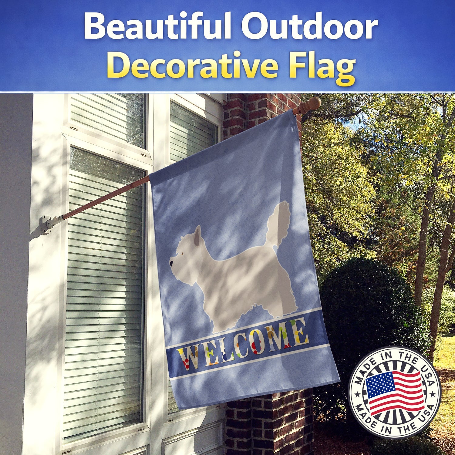 Westie Welcome House Flag 28x40 Porch Sleeve Pole Decorative Outside Yard Banner Artwork Wall Hanging, Polyester