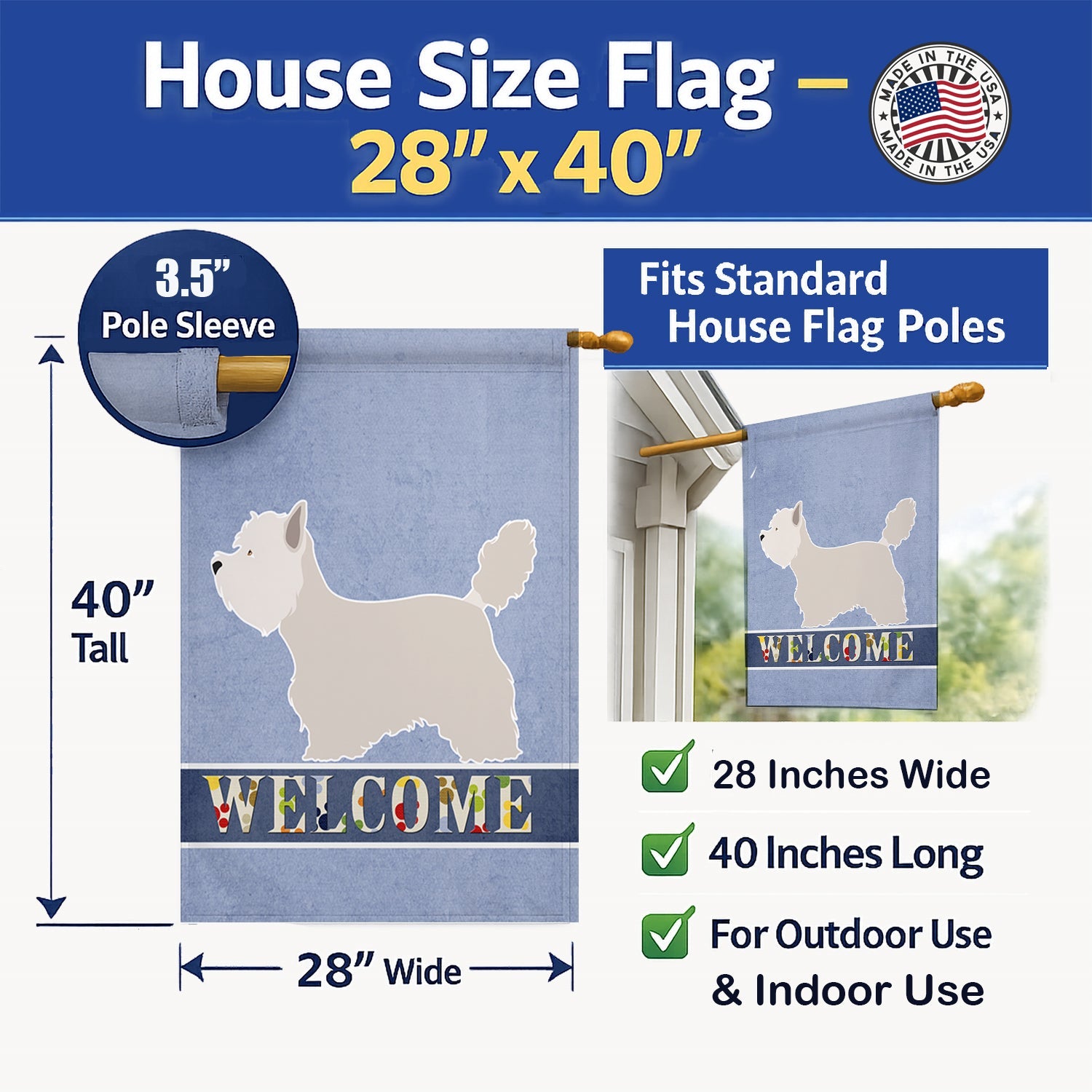 Westie Welcome House Flag 28x40 Porch Sleeve Pole Decorative Outside Yard Banner Artwork Wall Hanging, Polyester