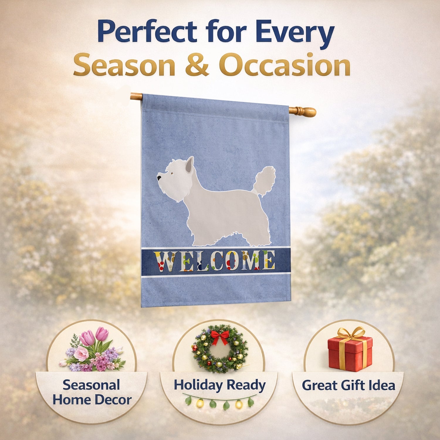 Westie Welcome House Flag 28x40 Porch Sleeve Pole Decorative Outside Yard Banner Artwork Wall Hanging, Polyester