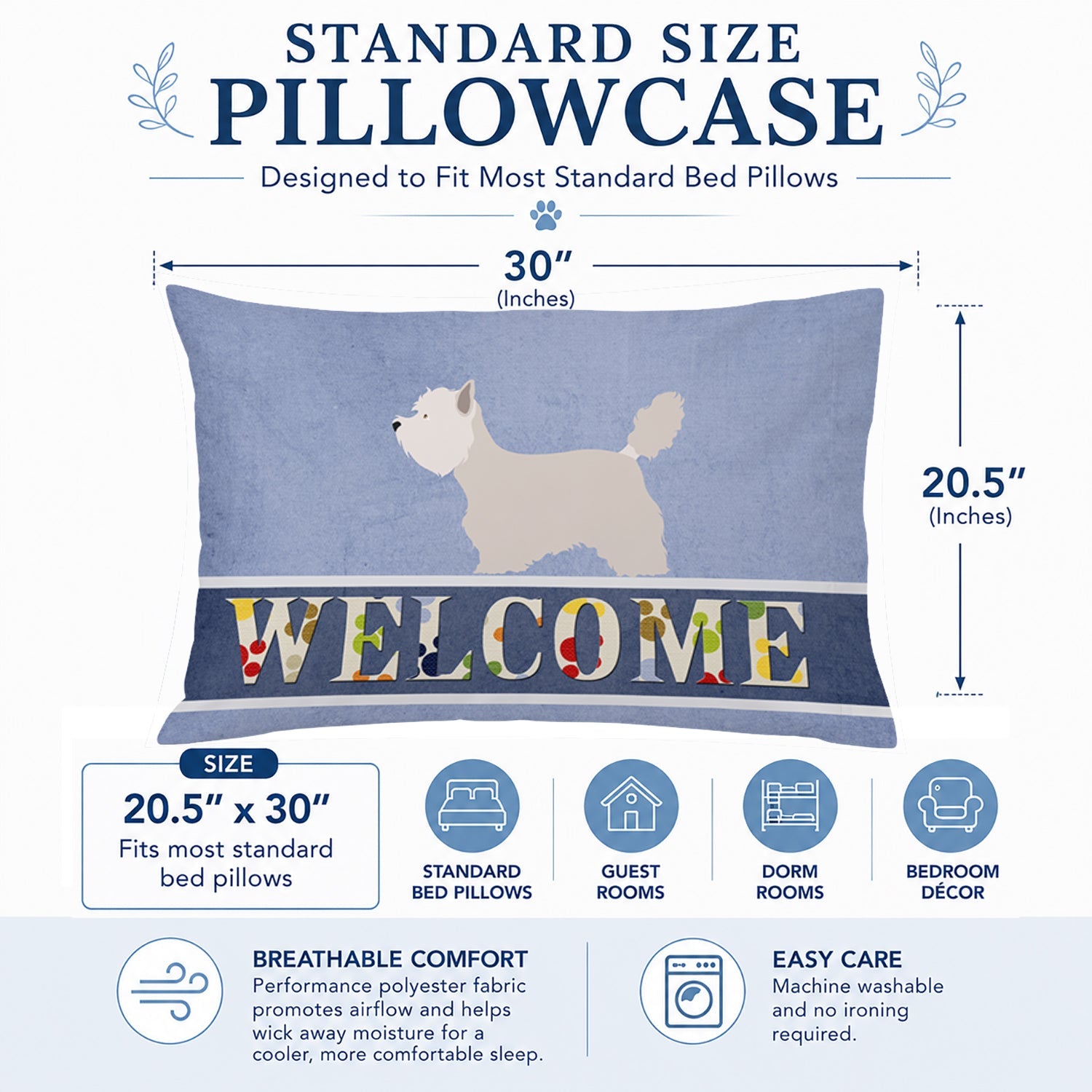 Westie Welcome Standard Pillowcase Lightweight Super Soft Easy Care Decorative Artwork Pillowcase, Standard