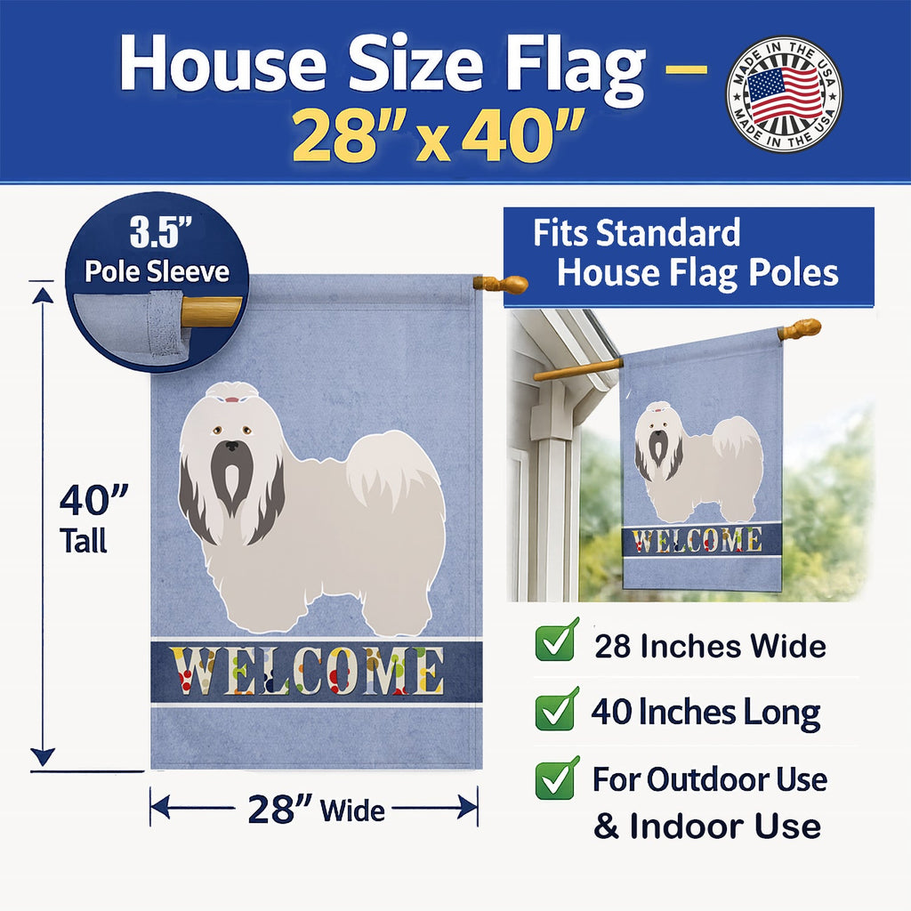 Lhasa Apso Welcome House Flag 28x40 Porch Sleeve Pole Decorative Outside Yard Banner Artwork Wall Hanging, Polyester