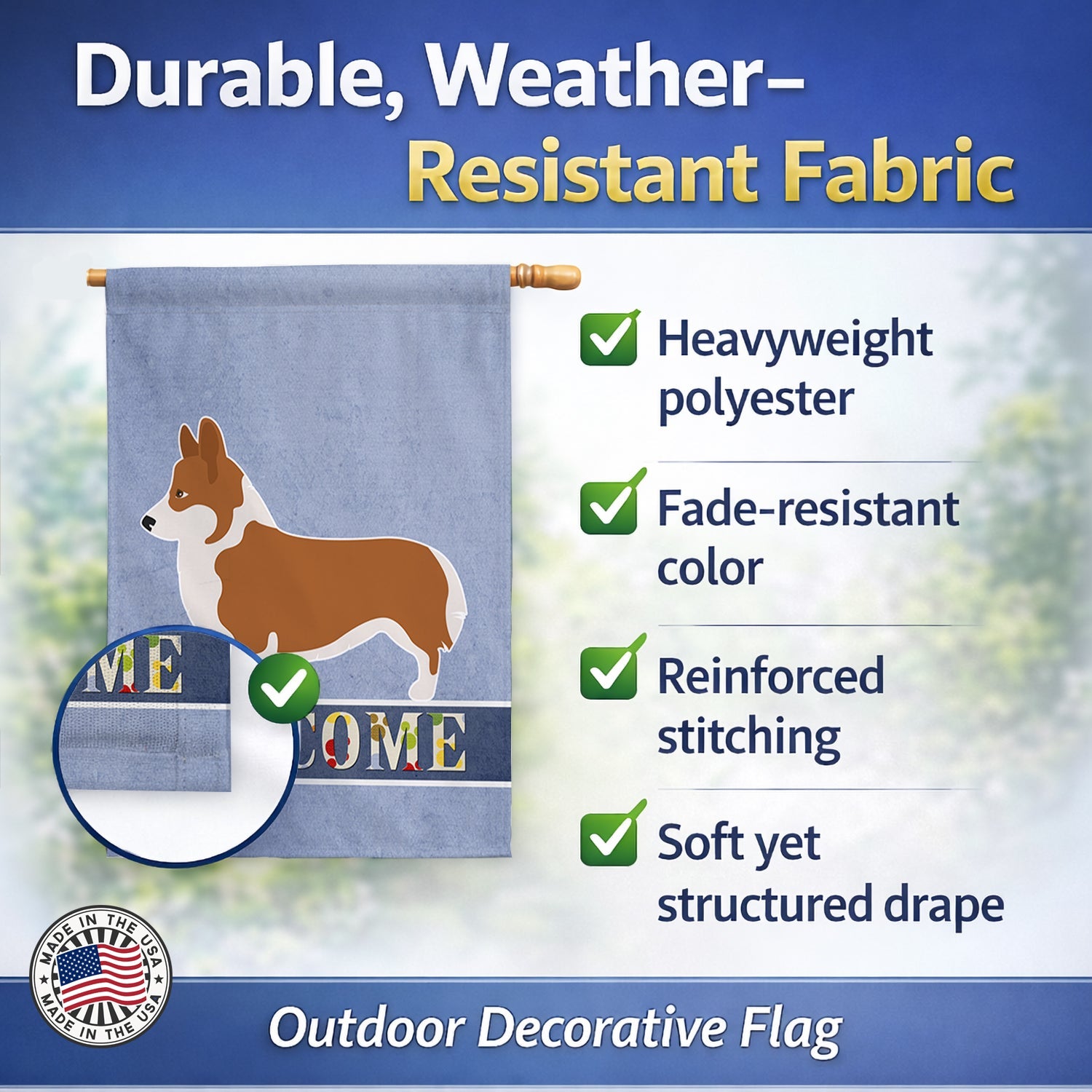 Pembroke Welsh Corgi Welcome House Flag 28x40 Porch Sleeve Pole Decorative Outside Yard Banner Artwork Wall Hanging, Polyester