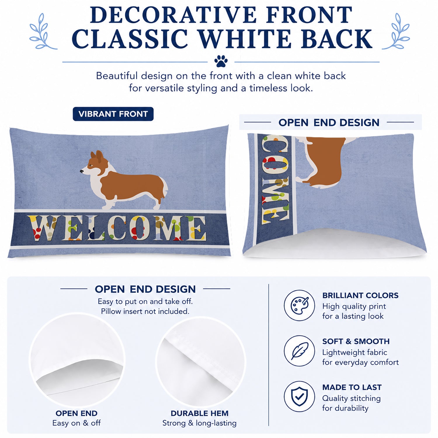 Pembroke Welsh Corgi Welcome Standard Pillowcase Lightweight Super Soft Easy Care Decorative Artwork Pillowcase, Standard