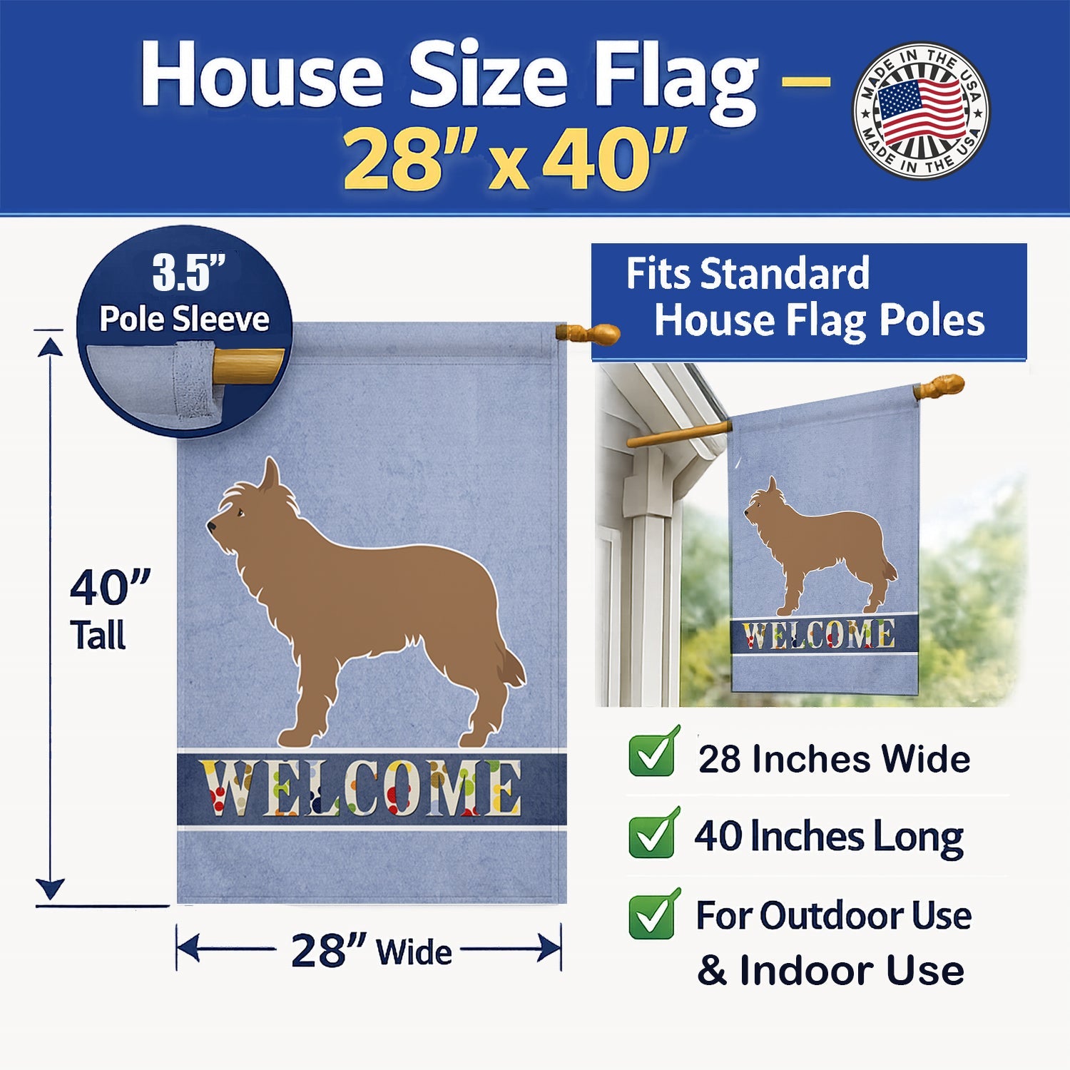 Berger Picard Welcome House Flag 28x40 Porch Sleeve Pole Decorative Outside Yard Banner Artwork Wall Hanging, Polyester